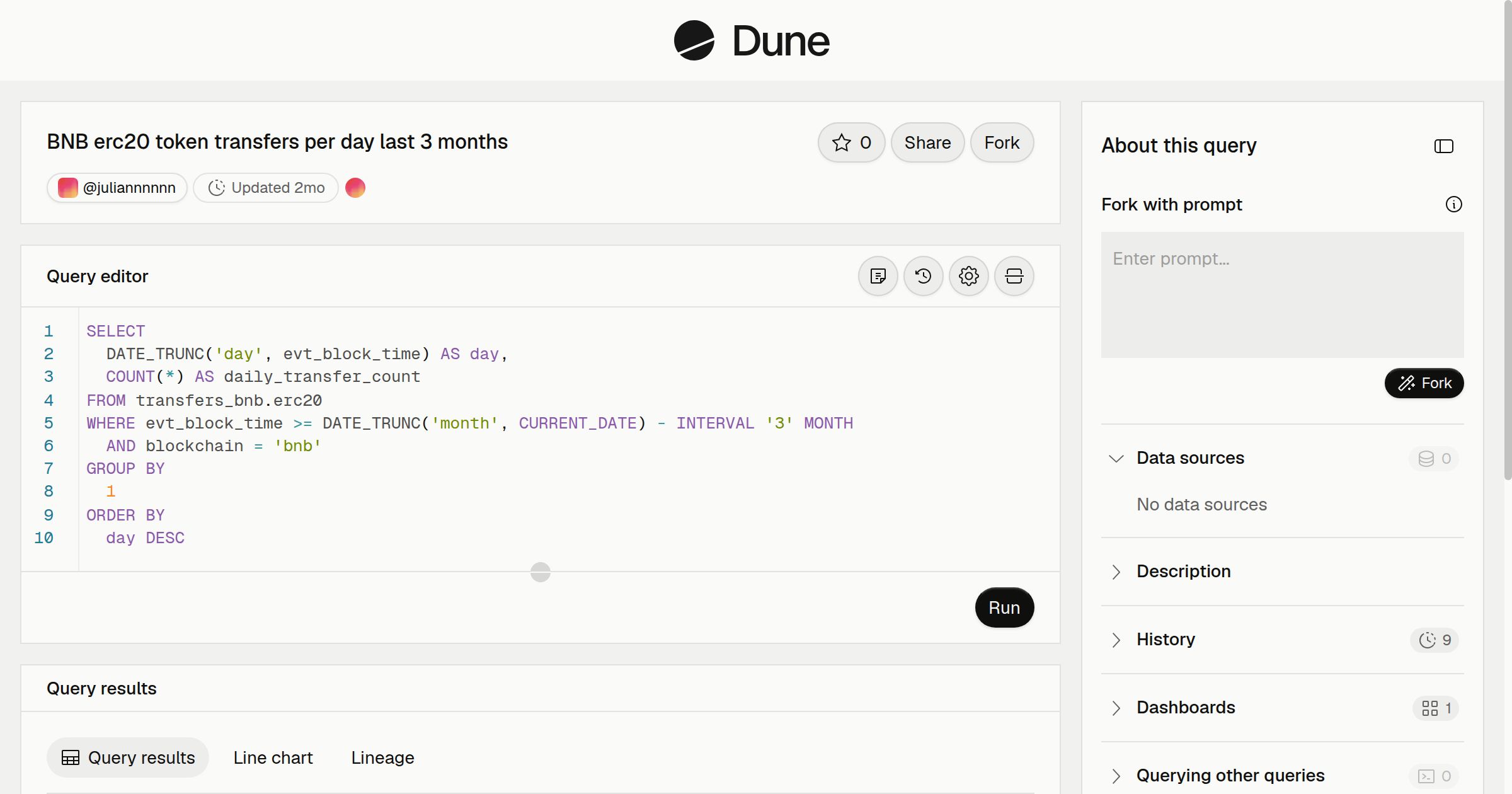 BNB erc20 token transfers per day last 3 months | Dune