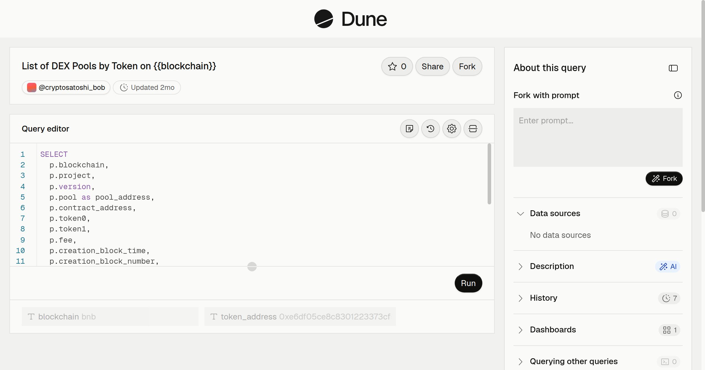 List of DEX Pools by Token on {{blockchain}} | Dune