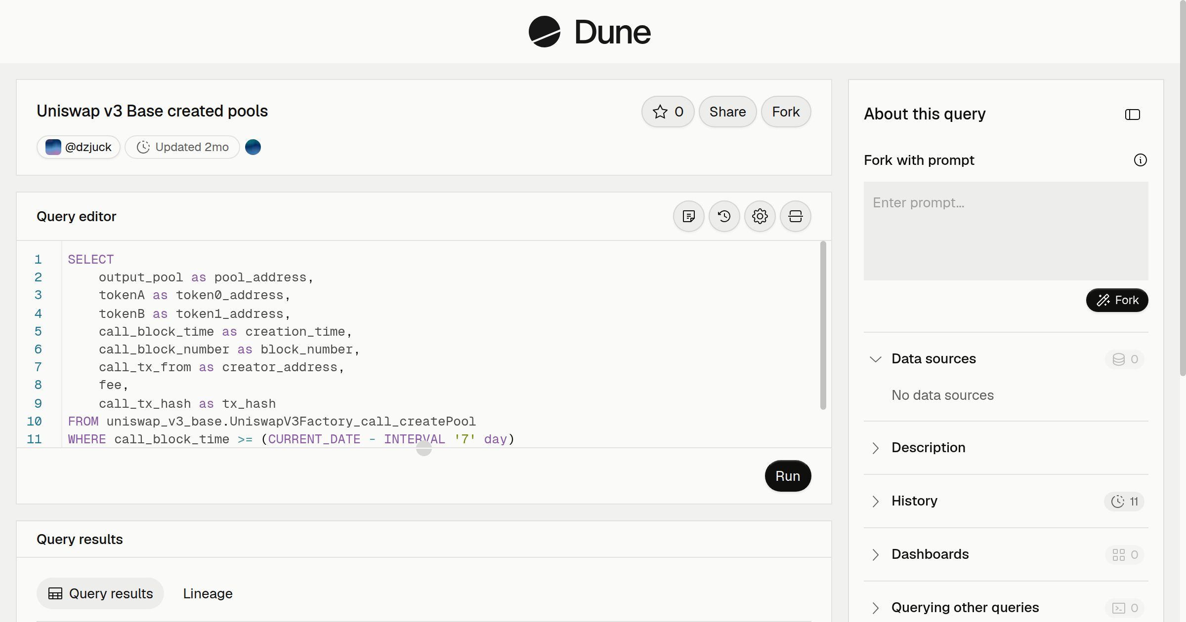 Uniswap v3 Base created pools | Dune