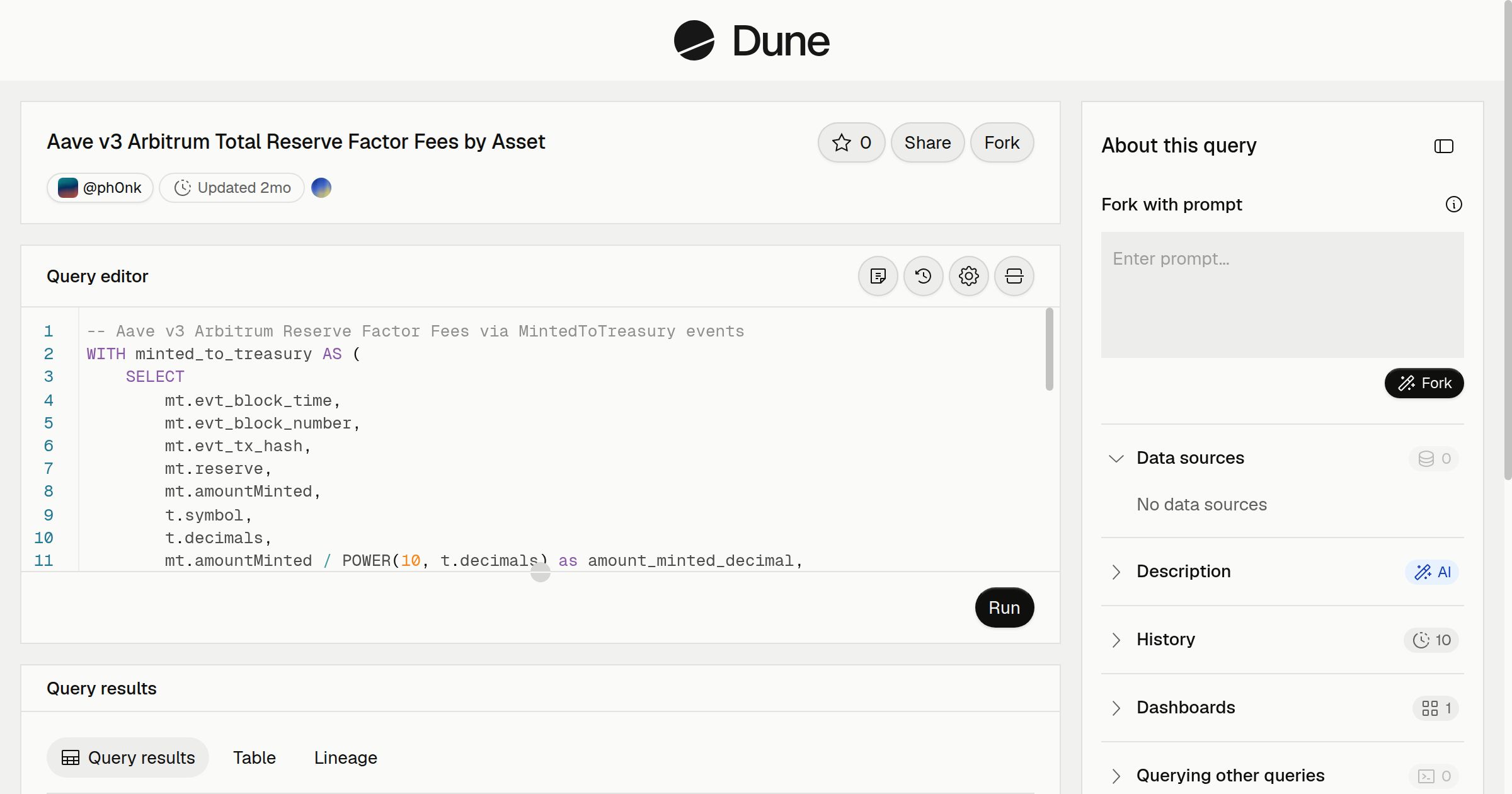 Aave v3 Arbitrum Total Reserve Factor Fees by Asset | Dune