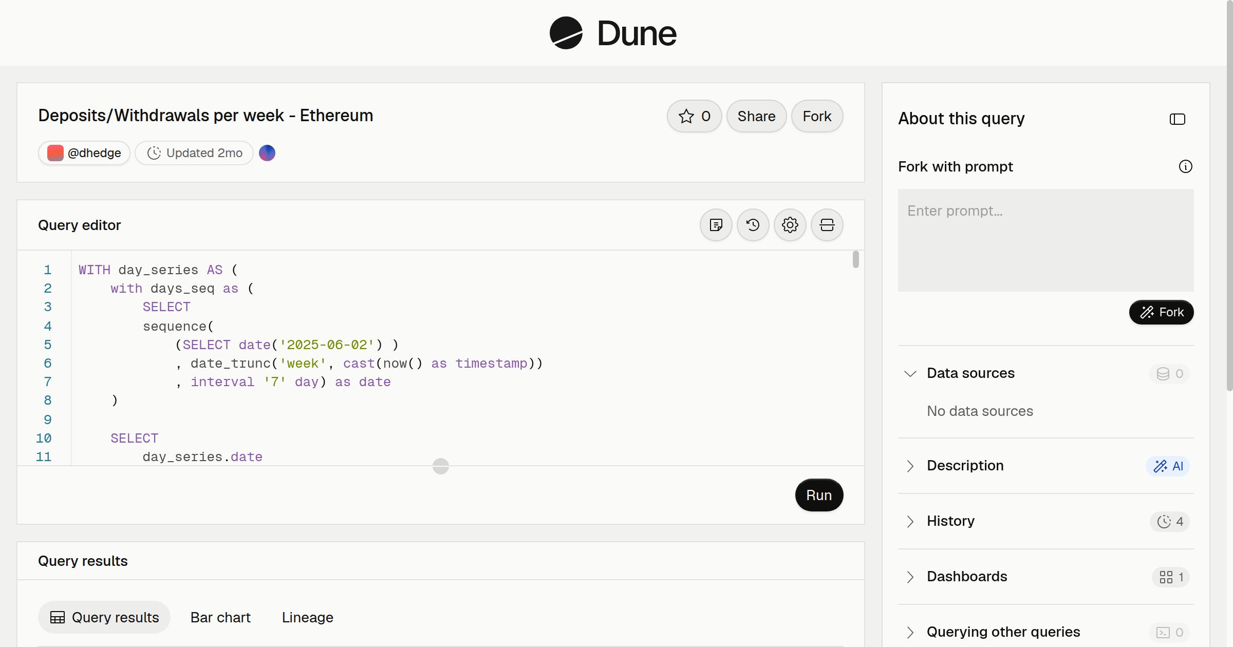 Deposits/Withdrawals per week - Ethereum | Dune