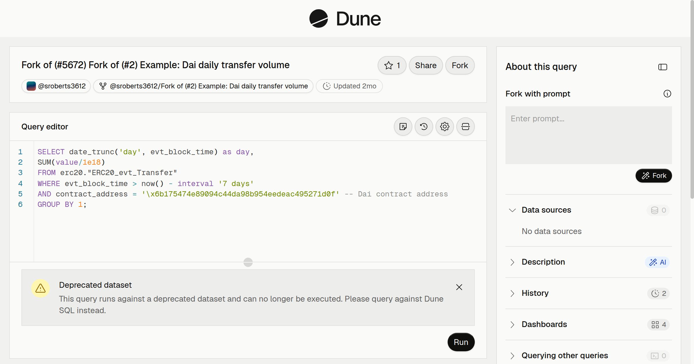 Fork of (#5672) Fork of (#2) Example: Dai daily transfer volume | Dune