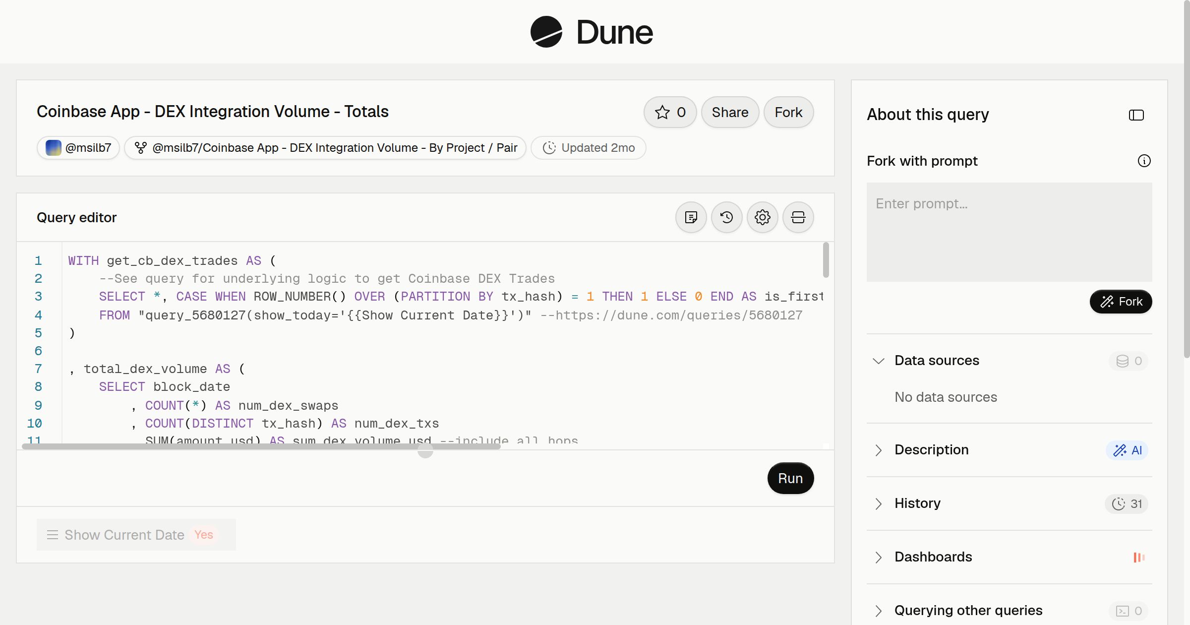 Coinbase App - DEX Integration Volume - Totals | Dune