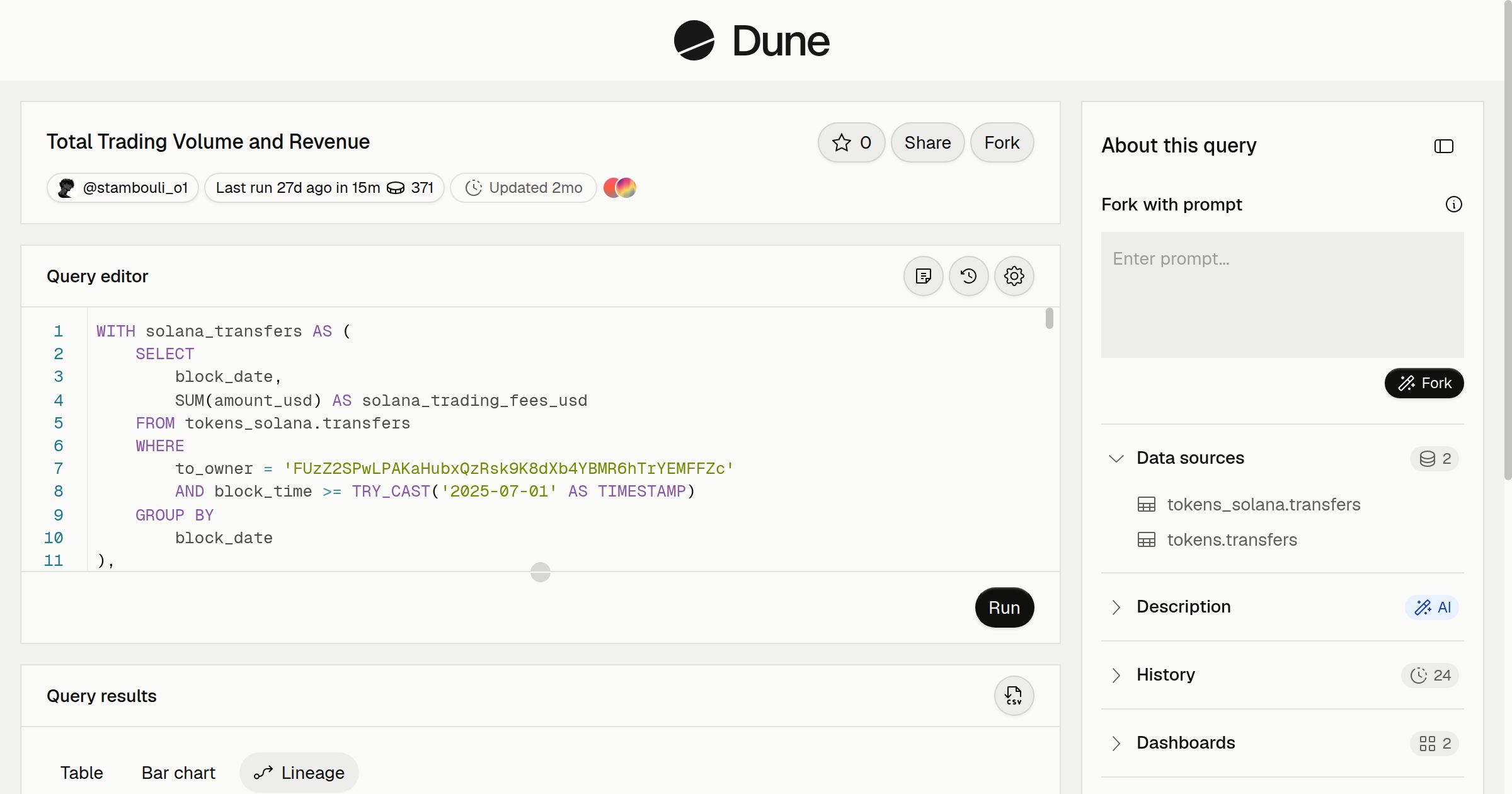 Total Trading Volume and Revenue | Dune