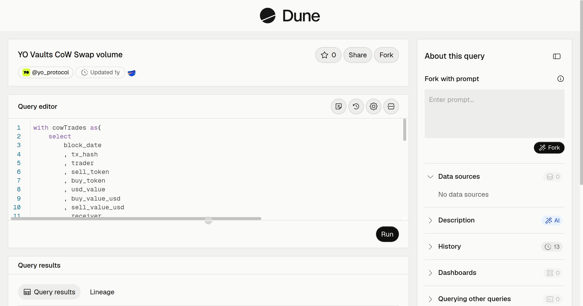 YO Vaults CoW Swap volume | Dune