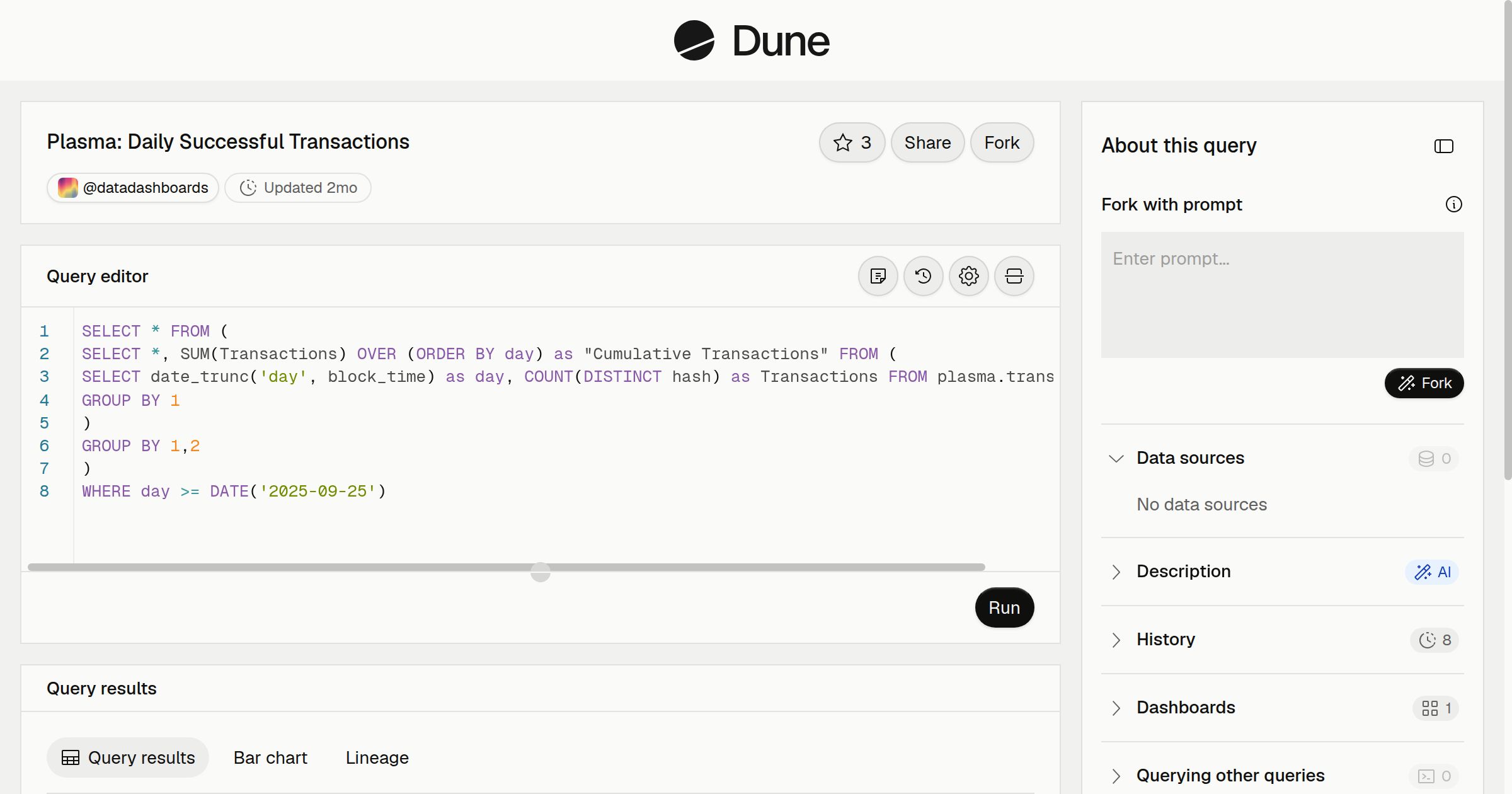 Plasma: Daily Successful Transactions | Dune