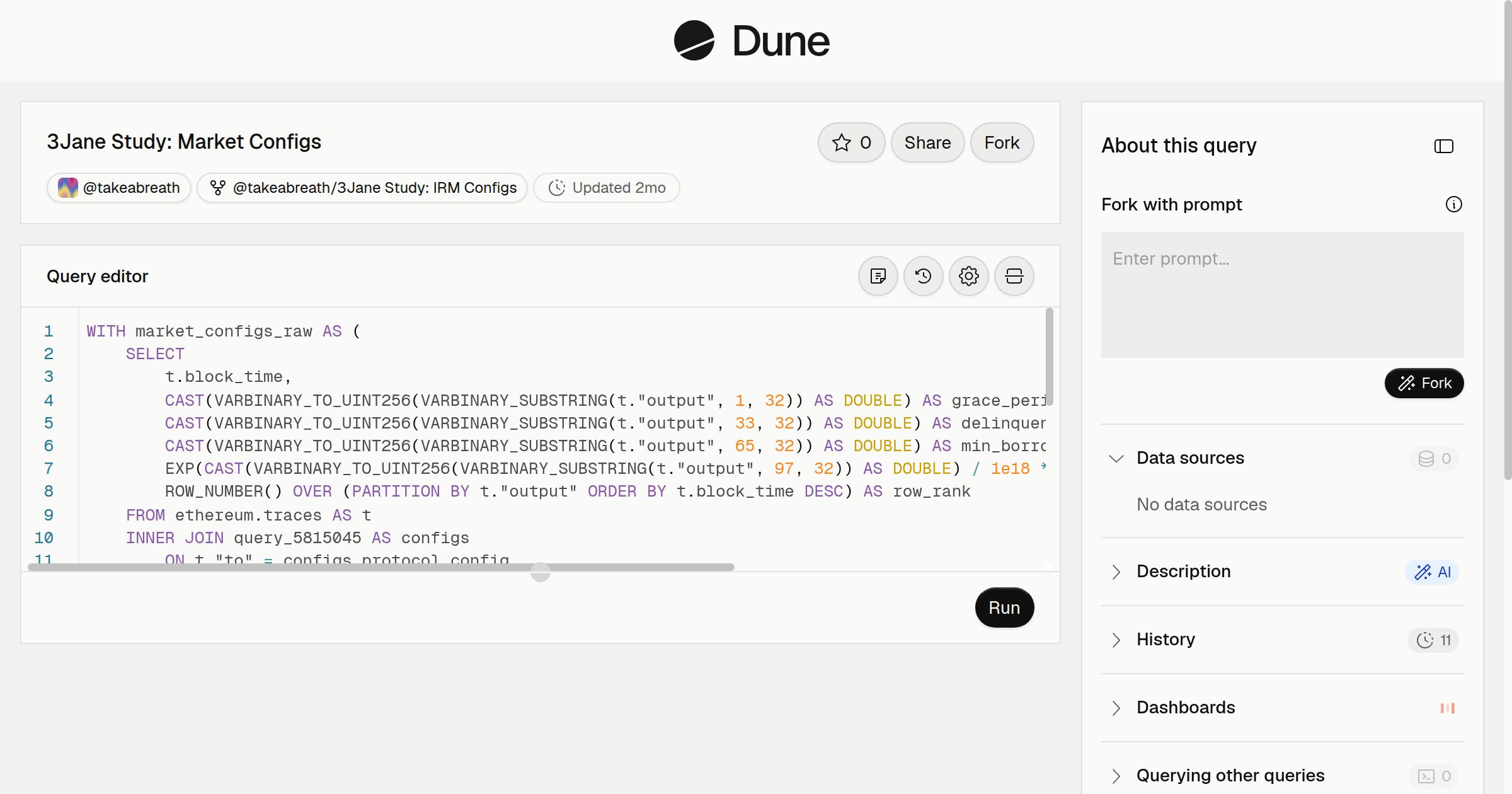 3Jane Study: Market Configs | Dune