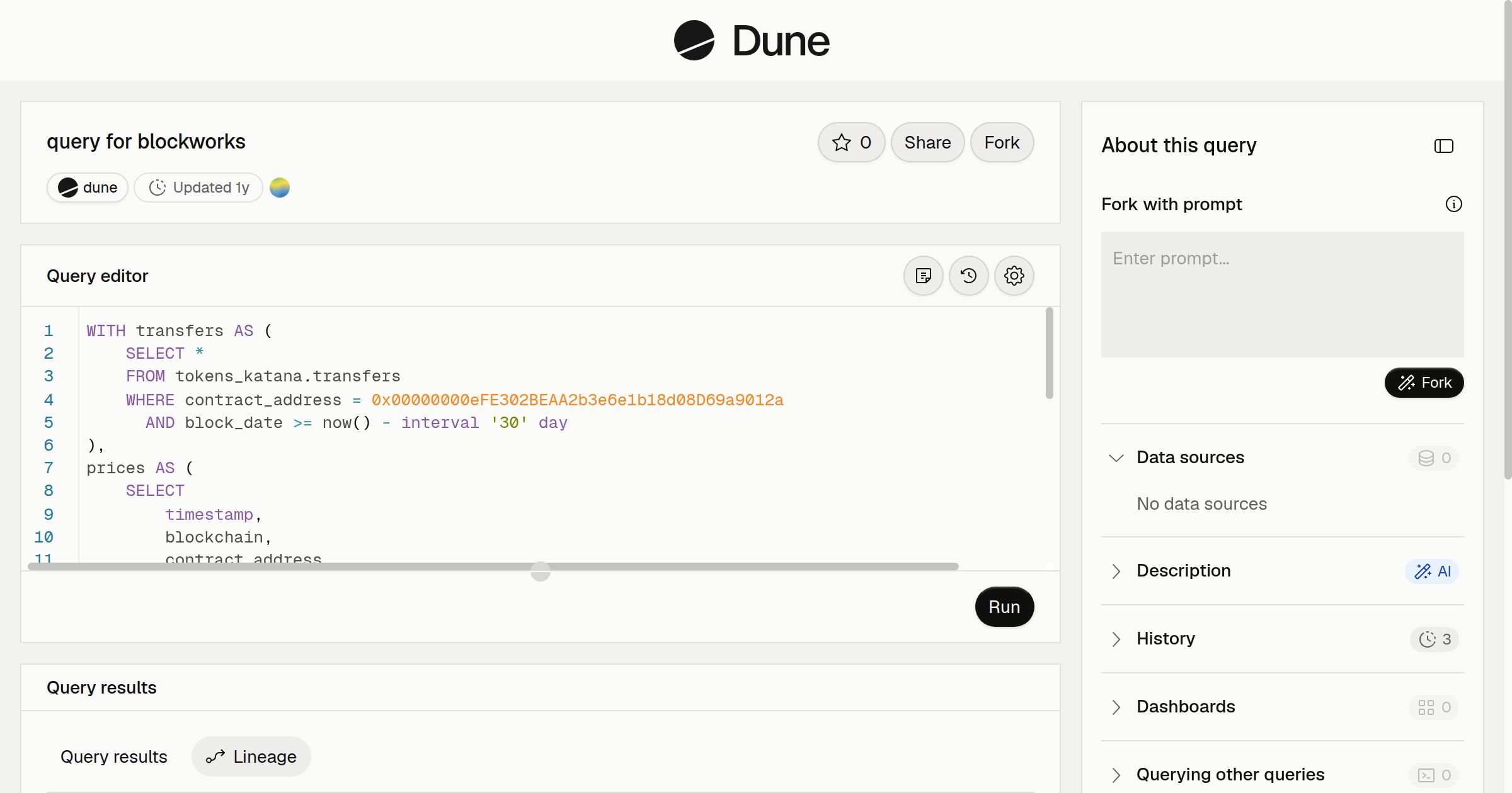 query for blockworks | Dune