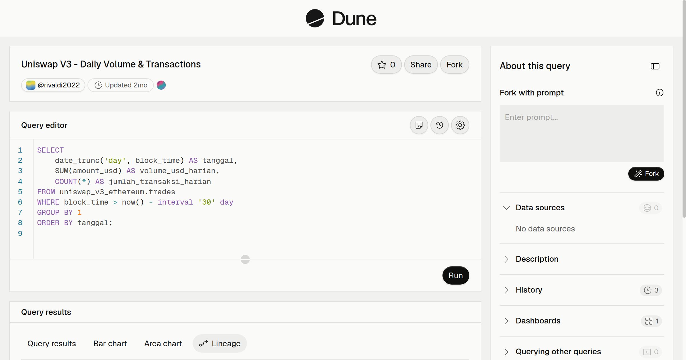 Uniswap V3 - Daily Volume & Transactions | Dune
