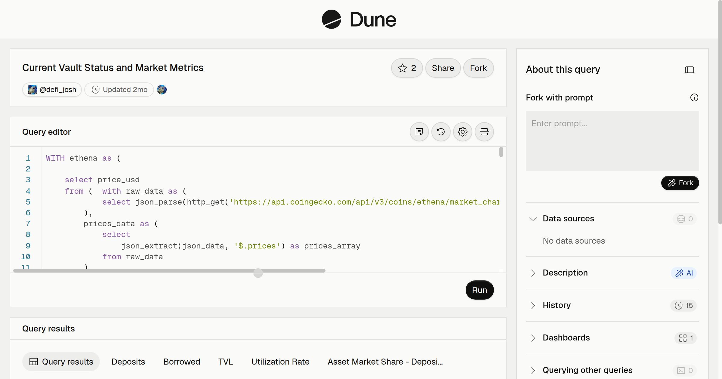 Current Vault Status and Market Metrics | Dune