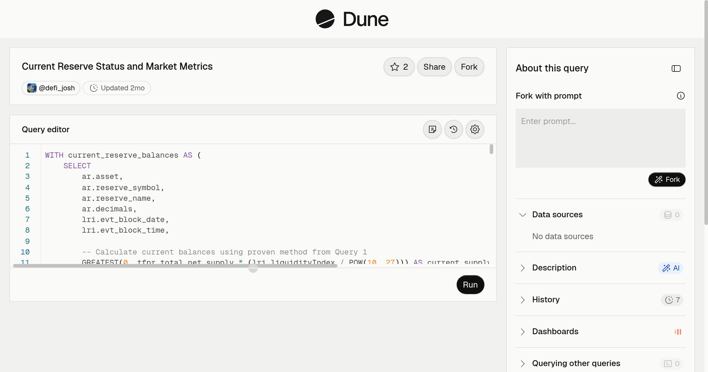 Current Reserve Status and Market Metrics | Dune