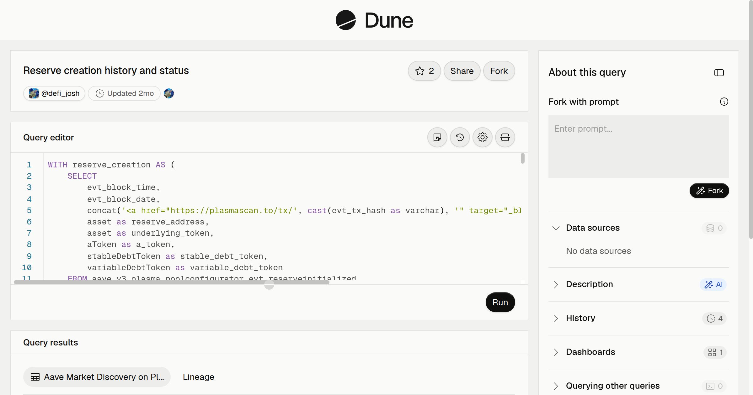 Reserve creation history and status | Dune