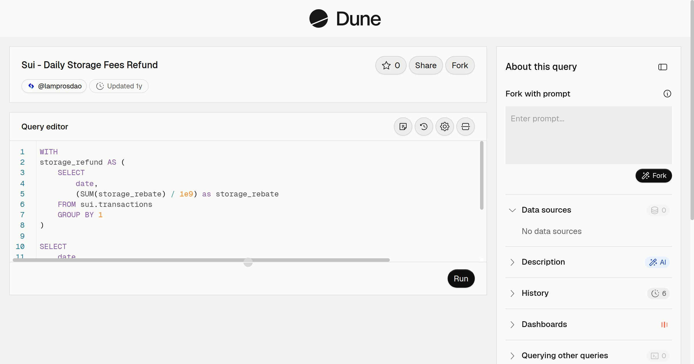 Sui - Daily Storage Fees Refund | Dune