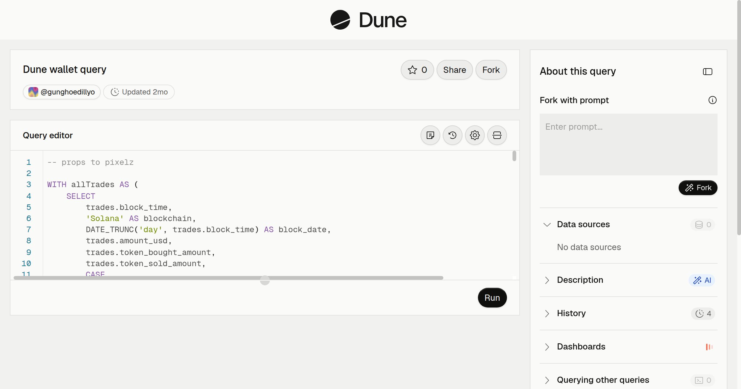 Dune wallet query | Dune