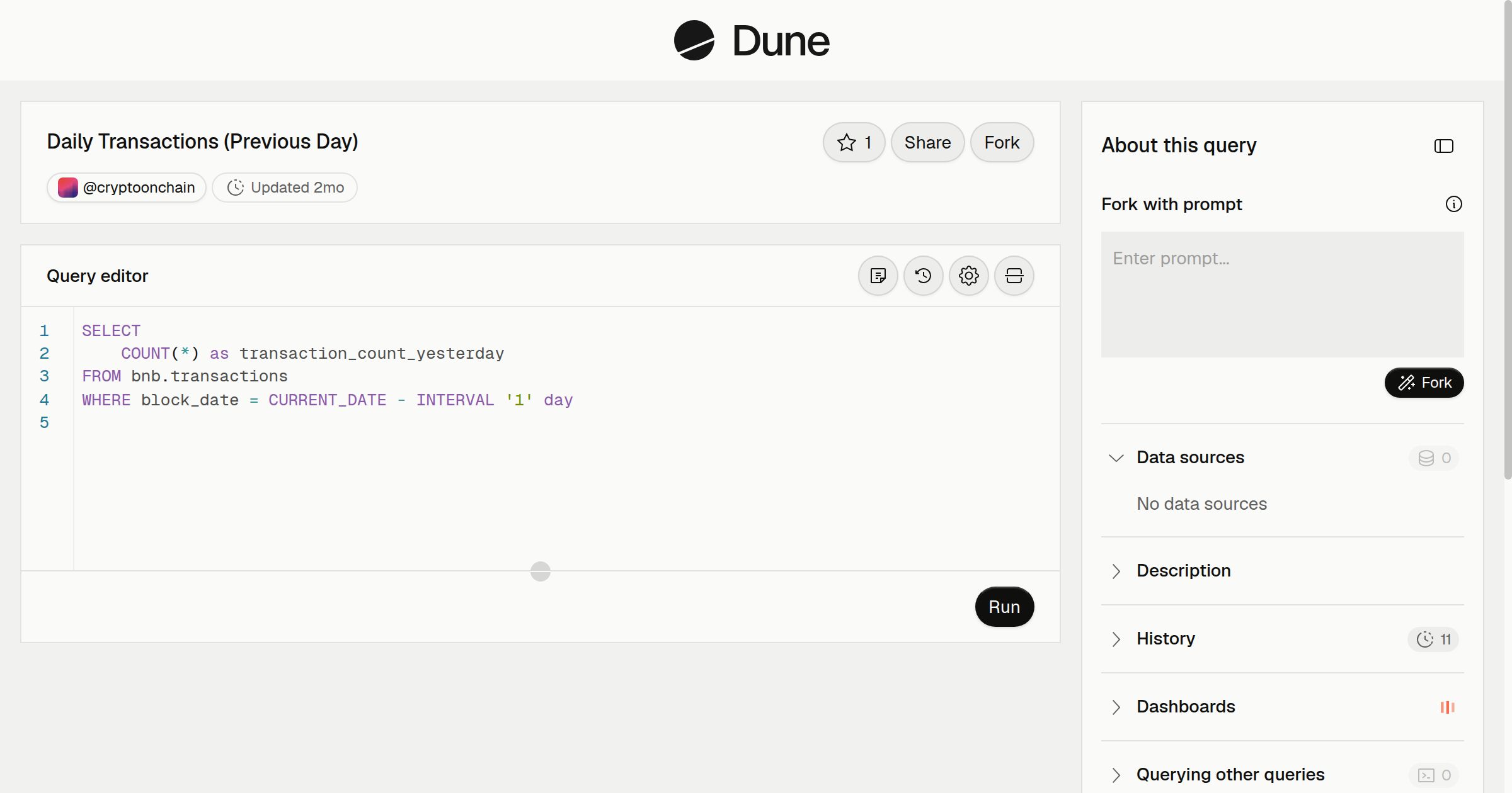 Daily Transactions (Previous Day) | Dune