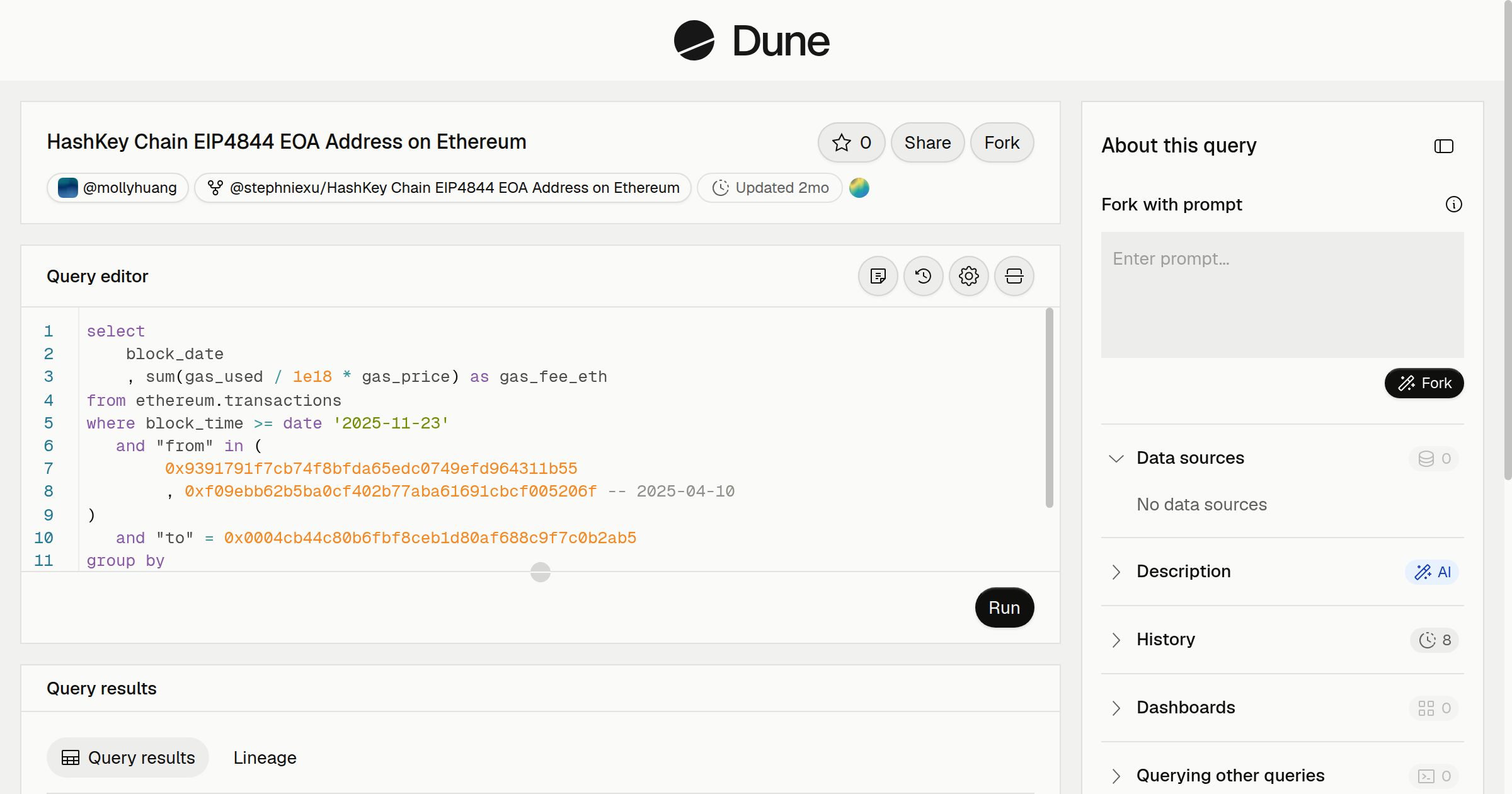 HashKey Chain EIP4844 EOA Address on Ethereum | Dune