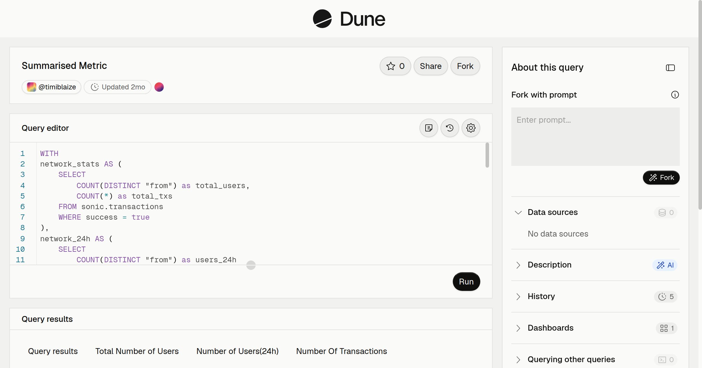 Summarised Metric | Dune