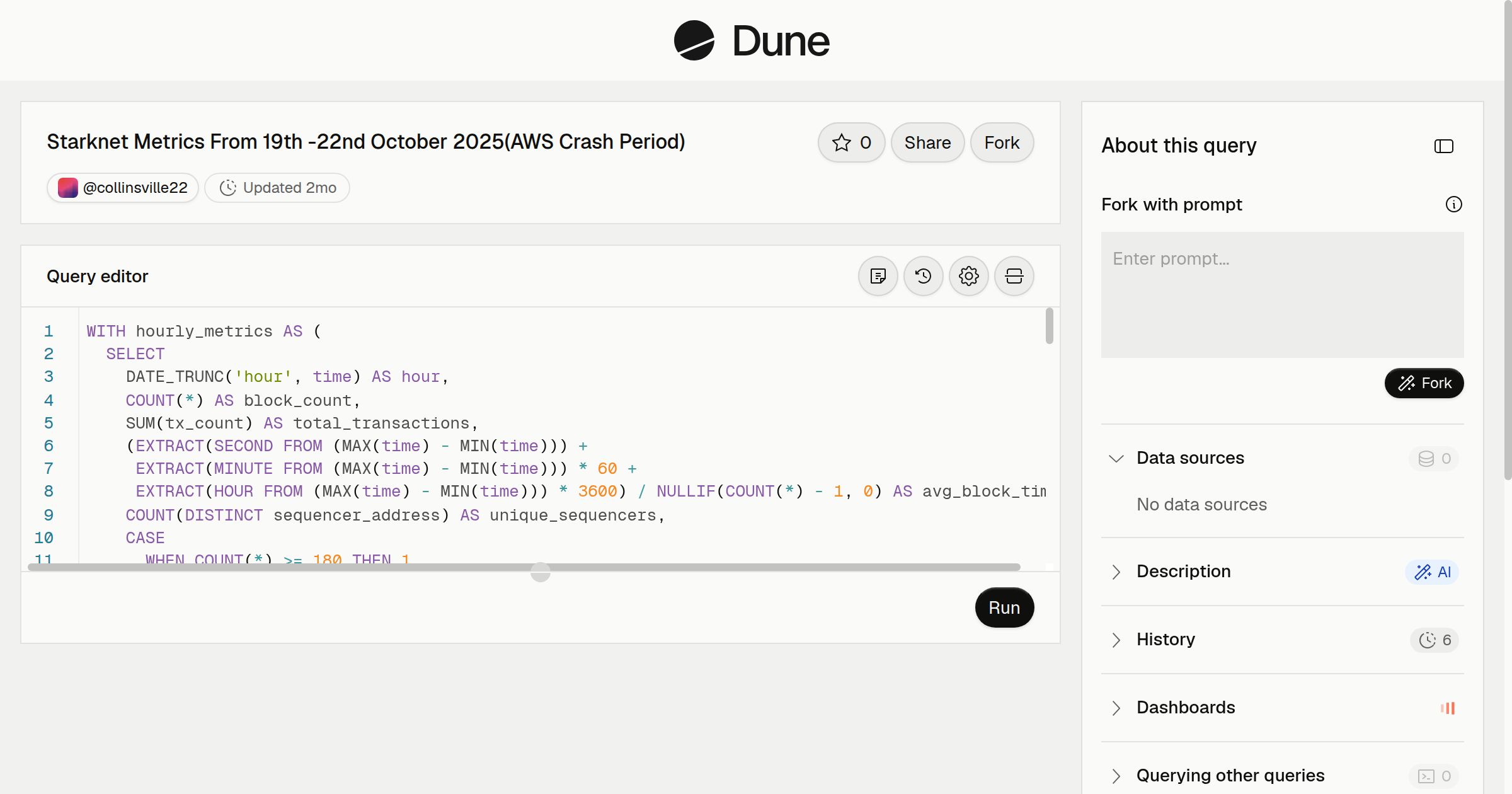 Starknet Metrics From 19th -22nd October 2025(AWS Crash Period) | Dune