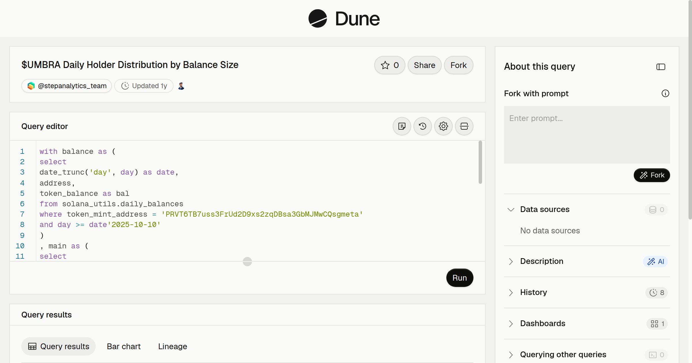 $UMBRA Daily Holder Distribution by Balance Size | Dune