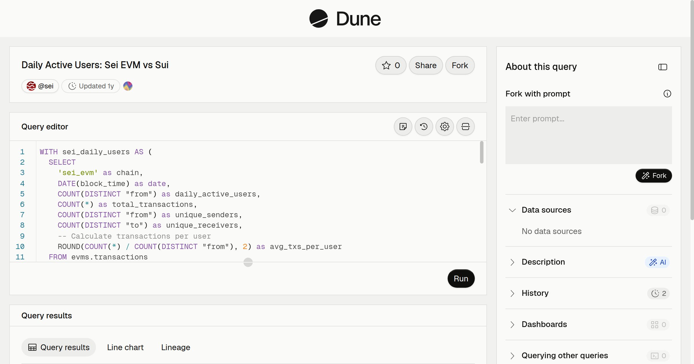 Daily Active Users: Sei EVM vs Sui | Dune