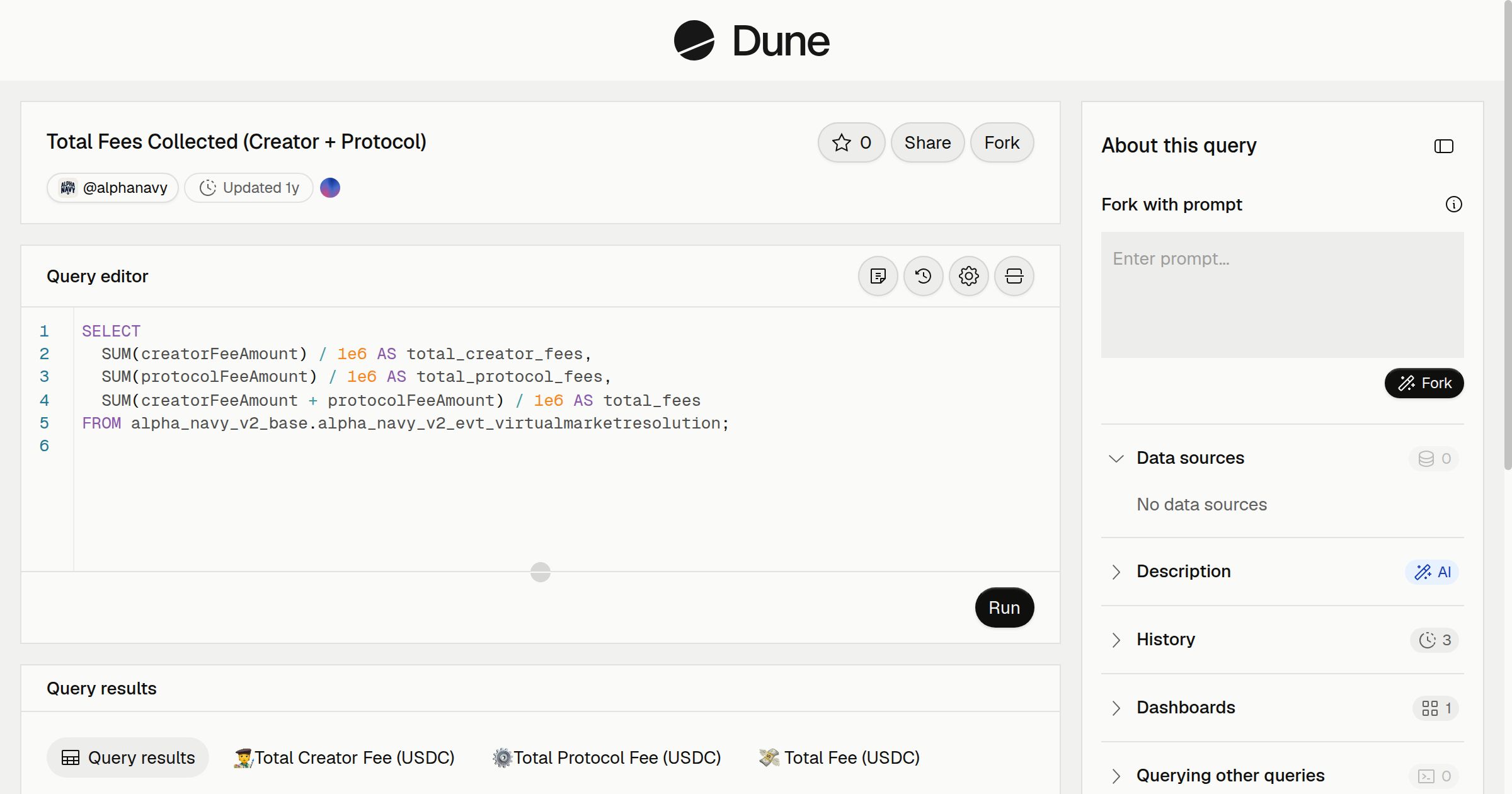 Total Fees Collected (Creator + Protocol) | Dune