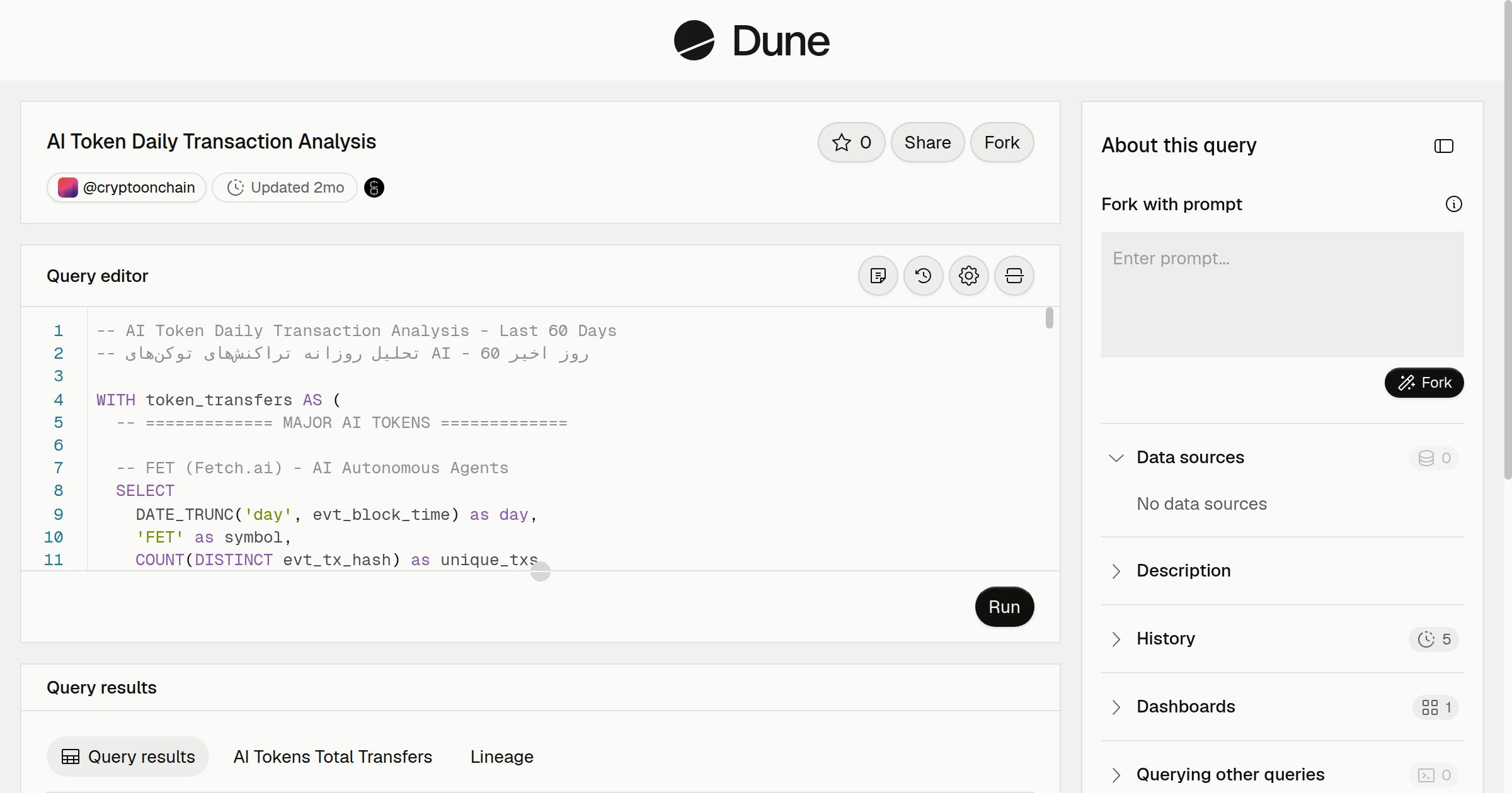 AI Token Daily Transaction Analysis | Dune