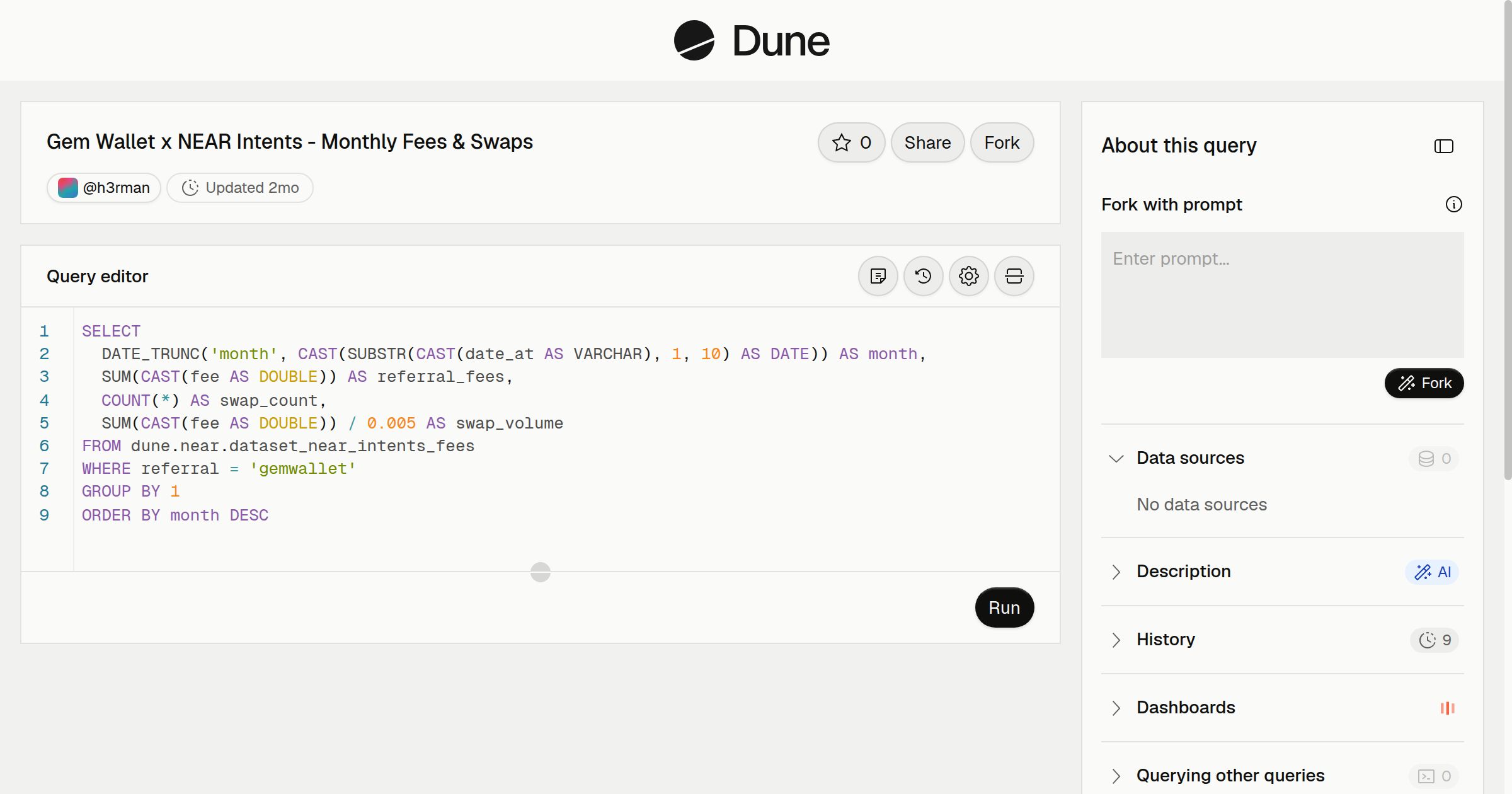 Gem Wallet x NEAR Intents - Monthly Fees & Swaps | Dune