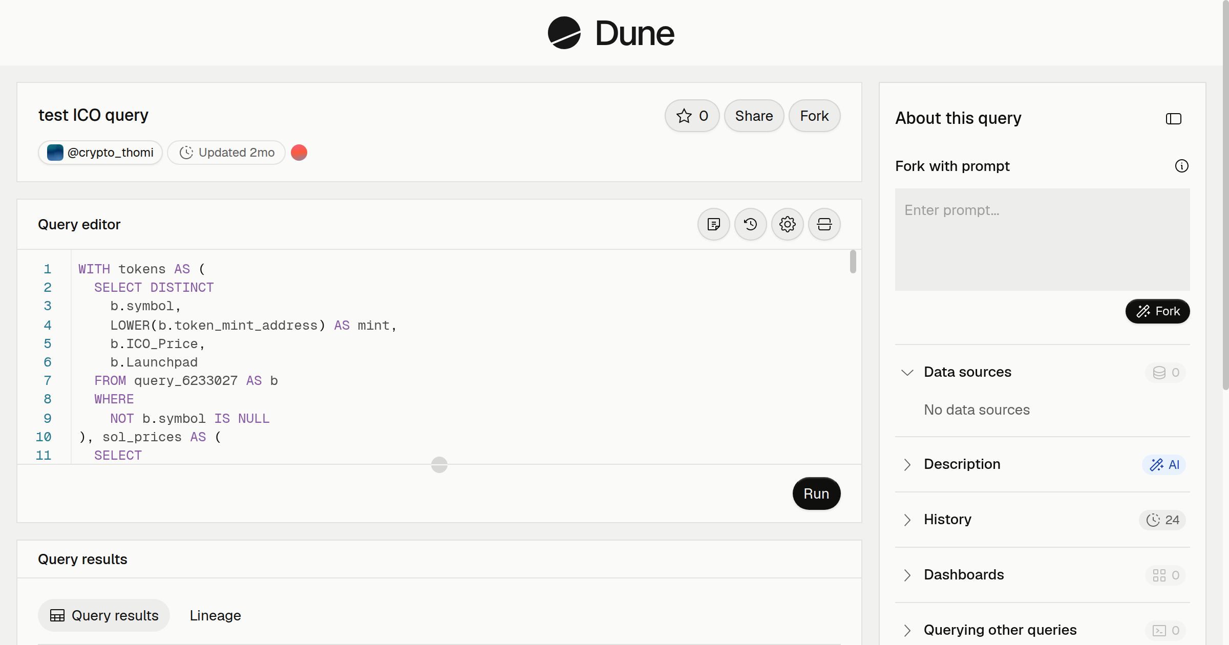 test ICO query | Dune