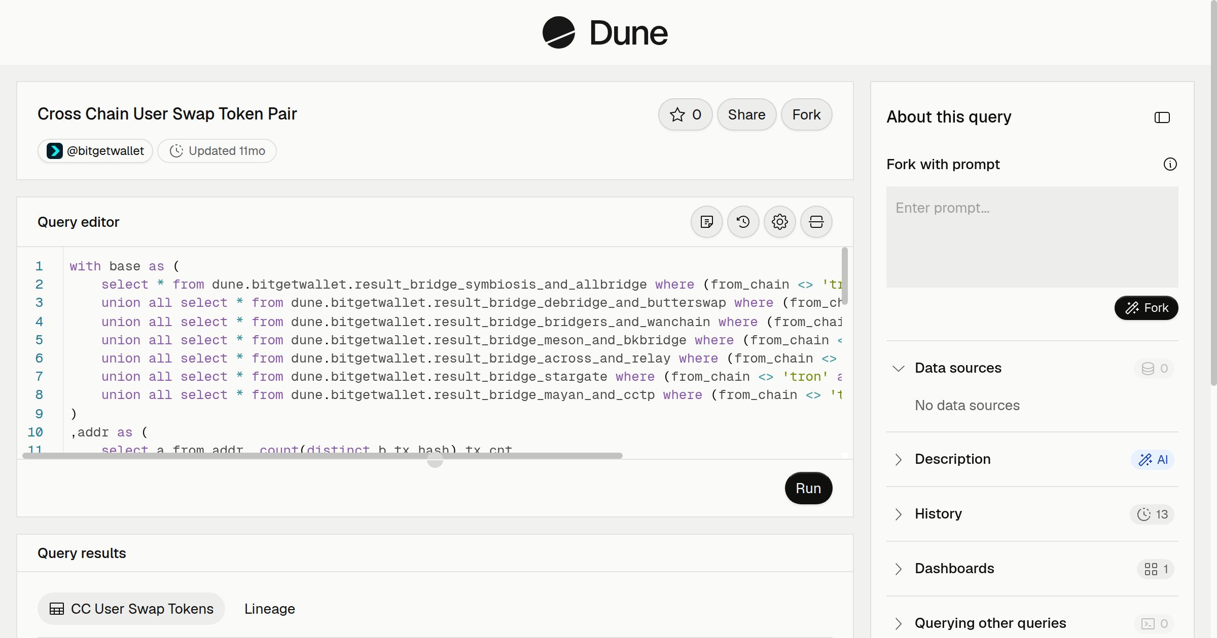 Cross Chain User Swap Token Pair | Dune