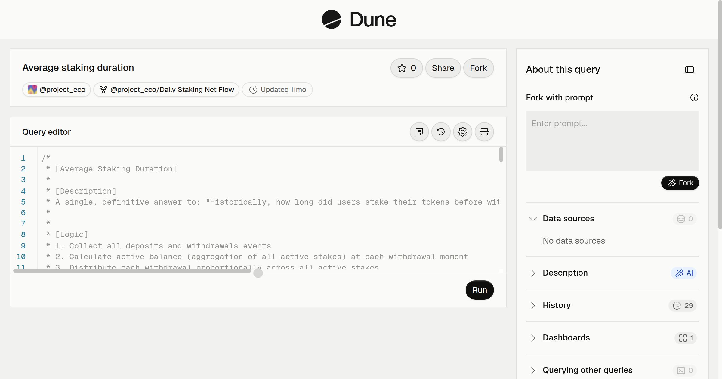 Average staking duration | Dune