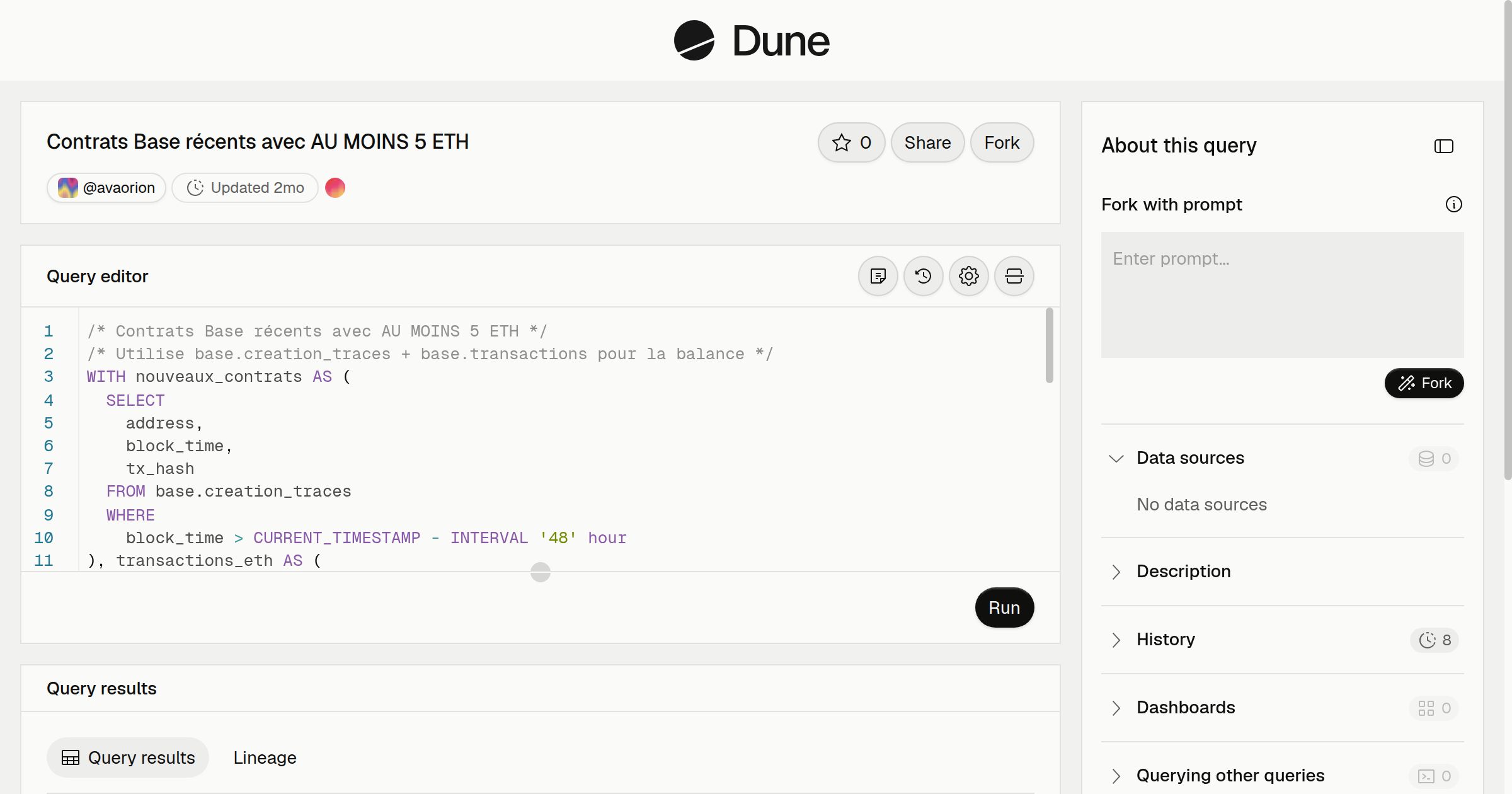 Contrats Base récents avec AU MOINS 5 ETH | Dune