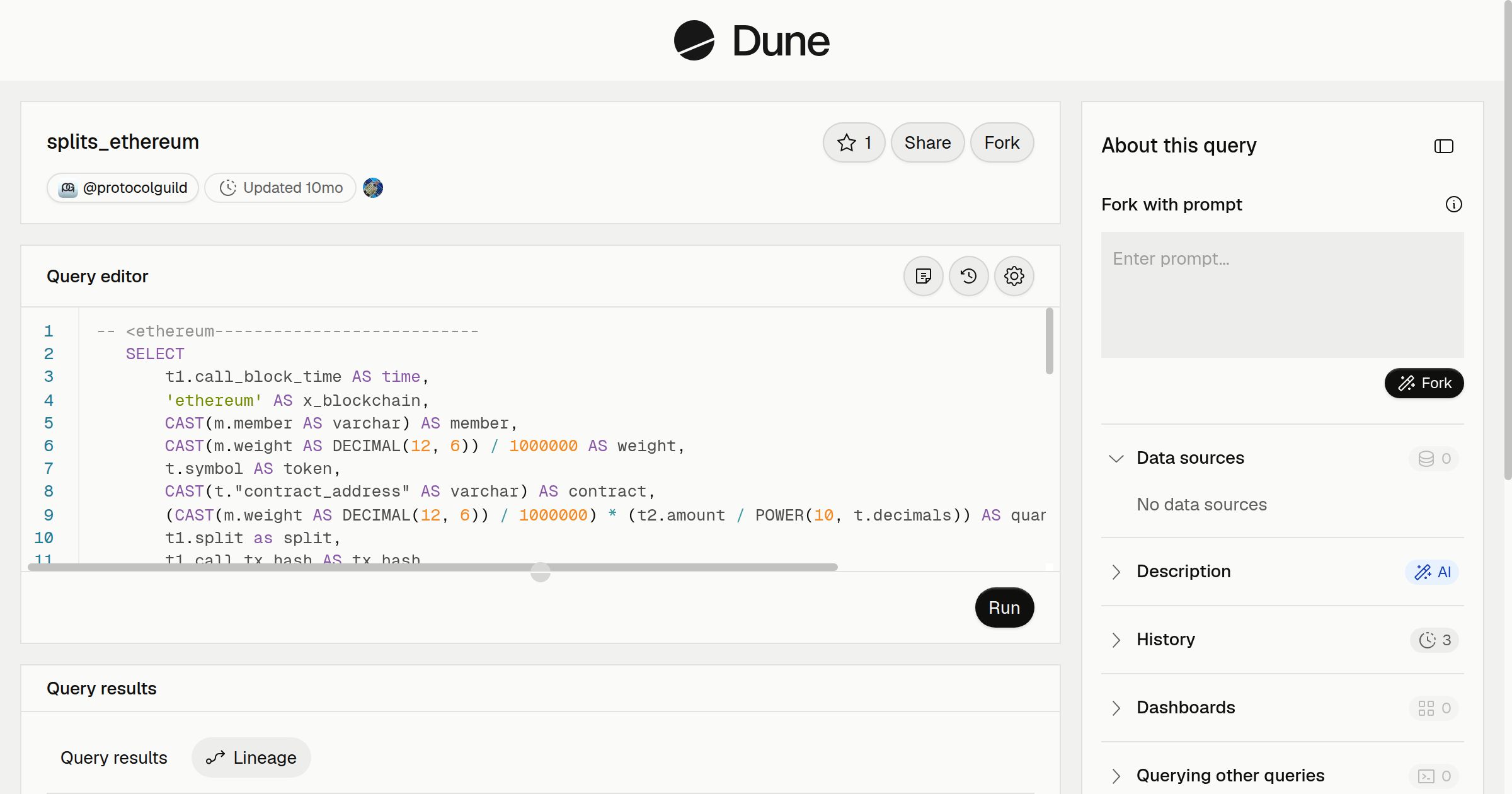 splits_ethereum | Dune