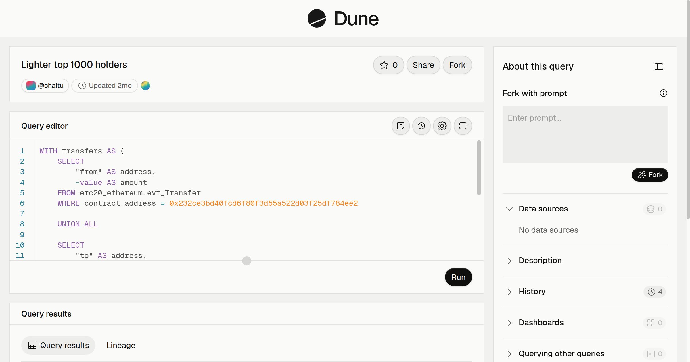 Lighter top 1000 holders | Dune