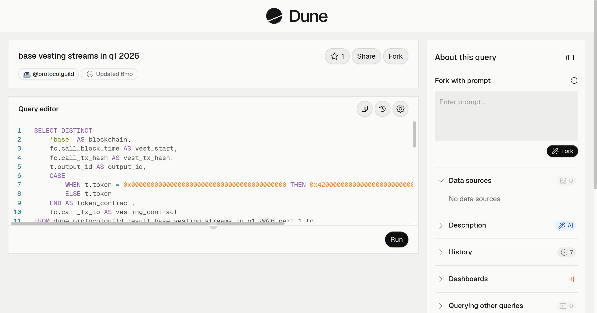 base vesting streams in q1 2026 | Dune