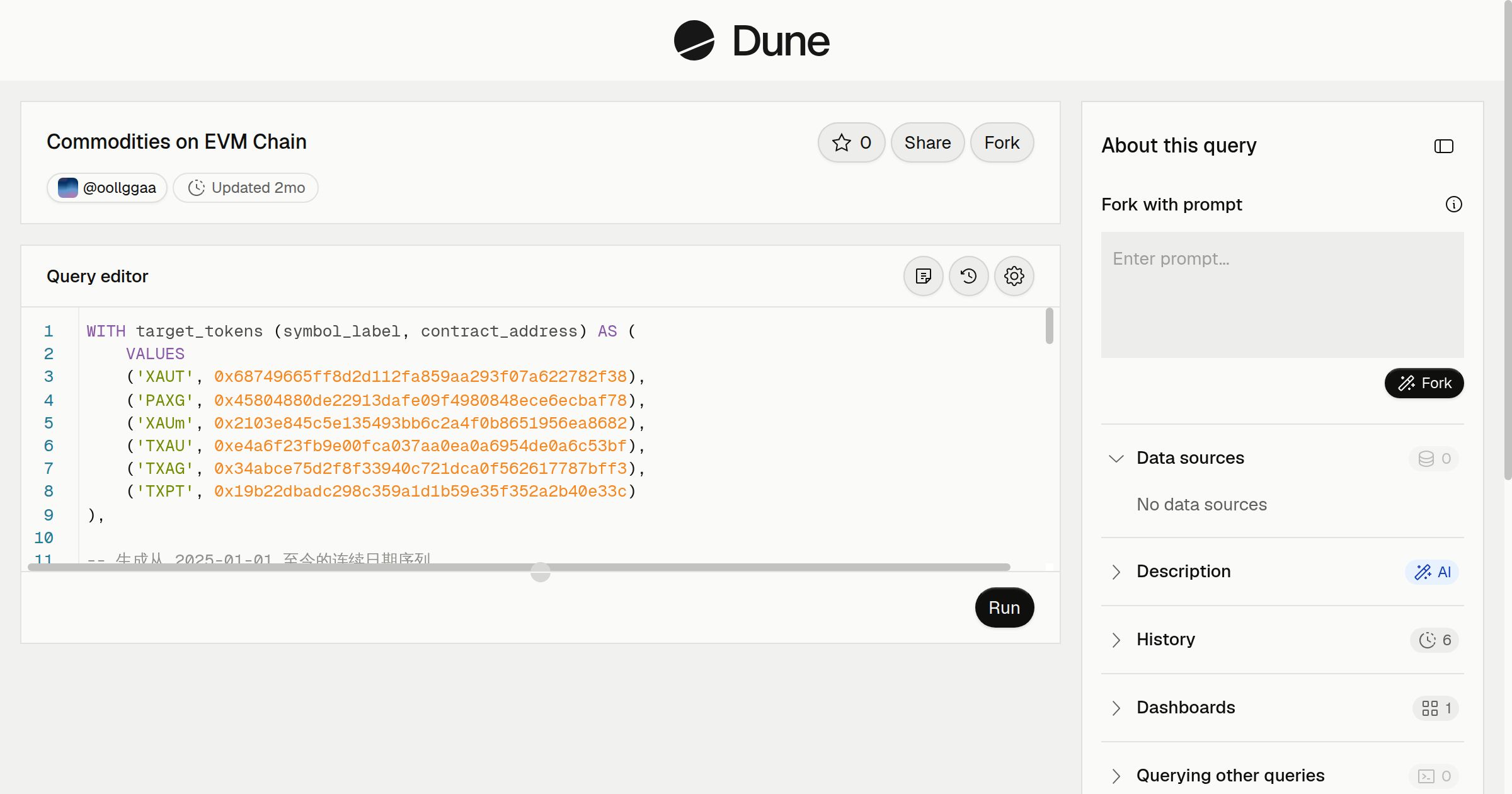 Commodities on EVM Chain | Dune