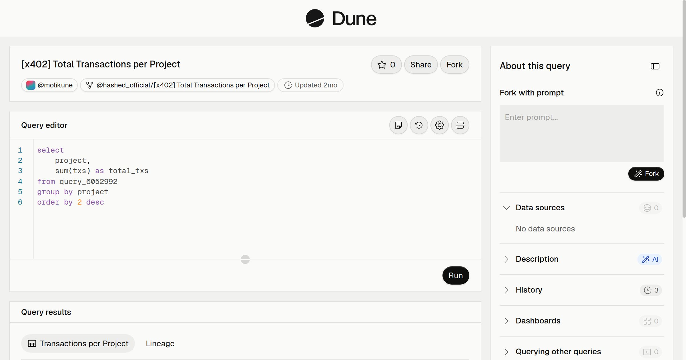 [x402] Total Transactions per Project | Dune