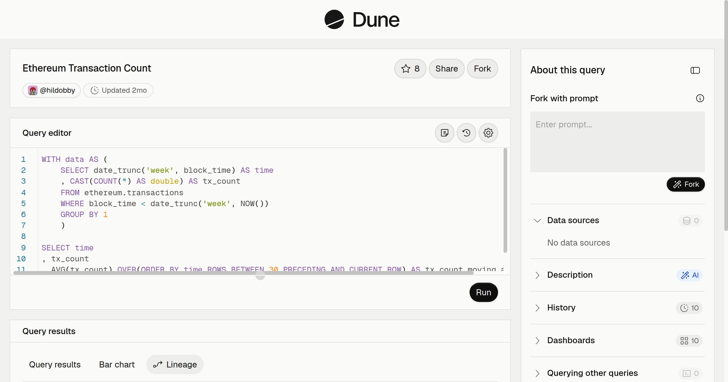 Ethereum Transaction Count | Dune