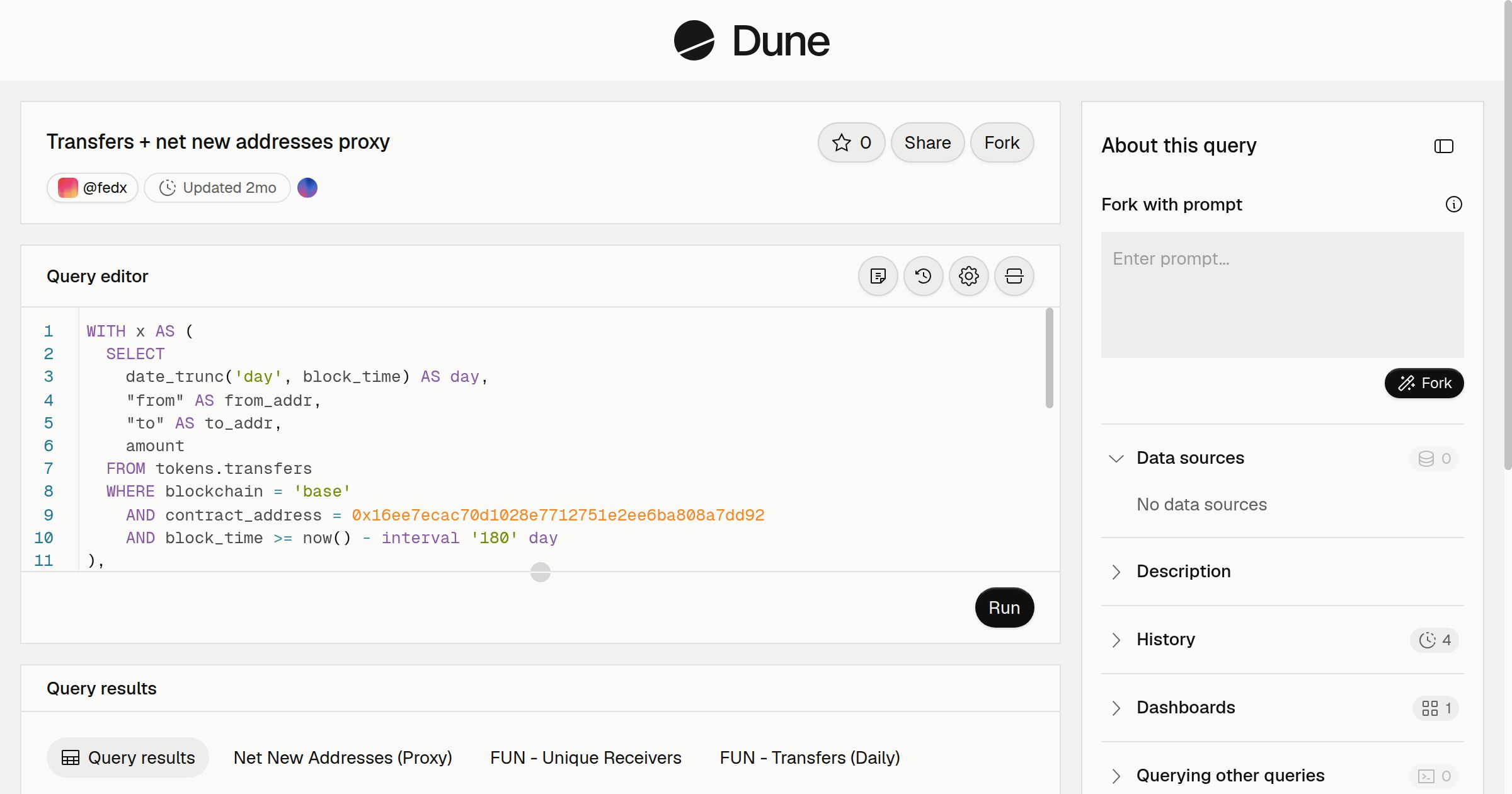 Transfers + net new addresses proxy | Dune
