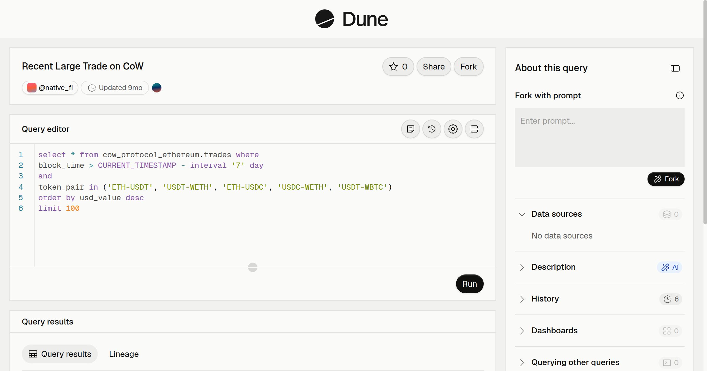 Recent Large Trade on CoW | Dune