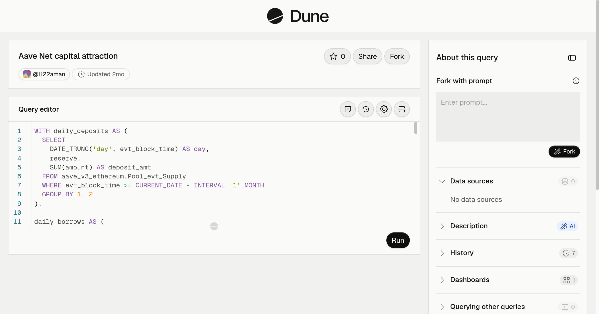 Aave Net capital attraction | Dune