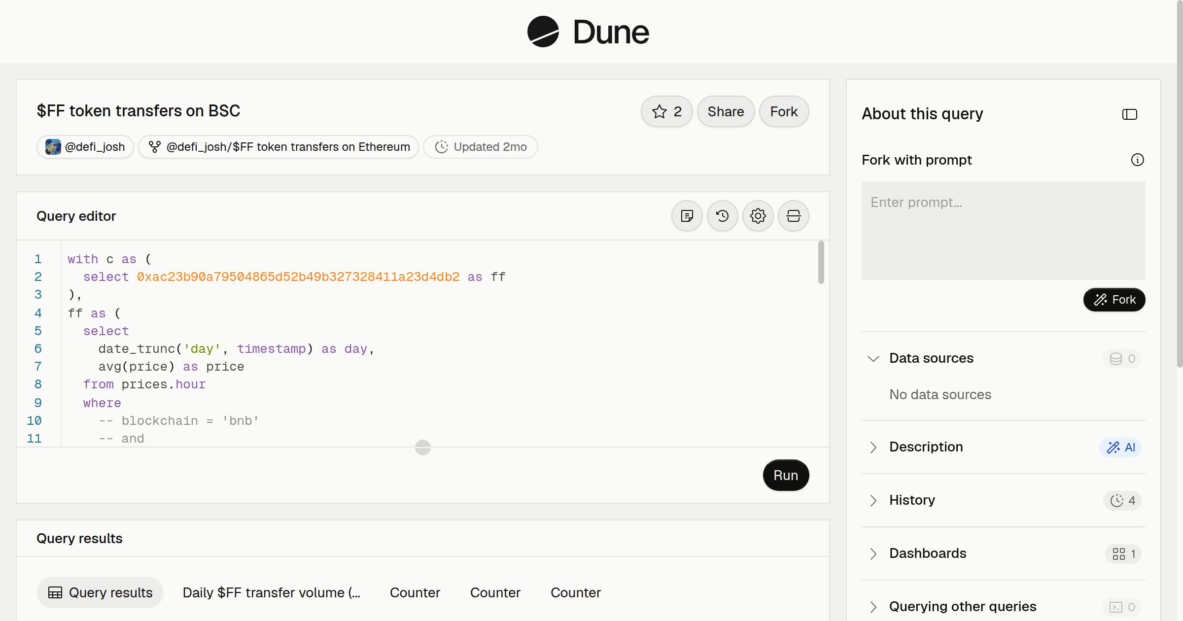 $FF token transfers on BSC | Dune