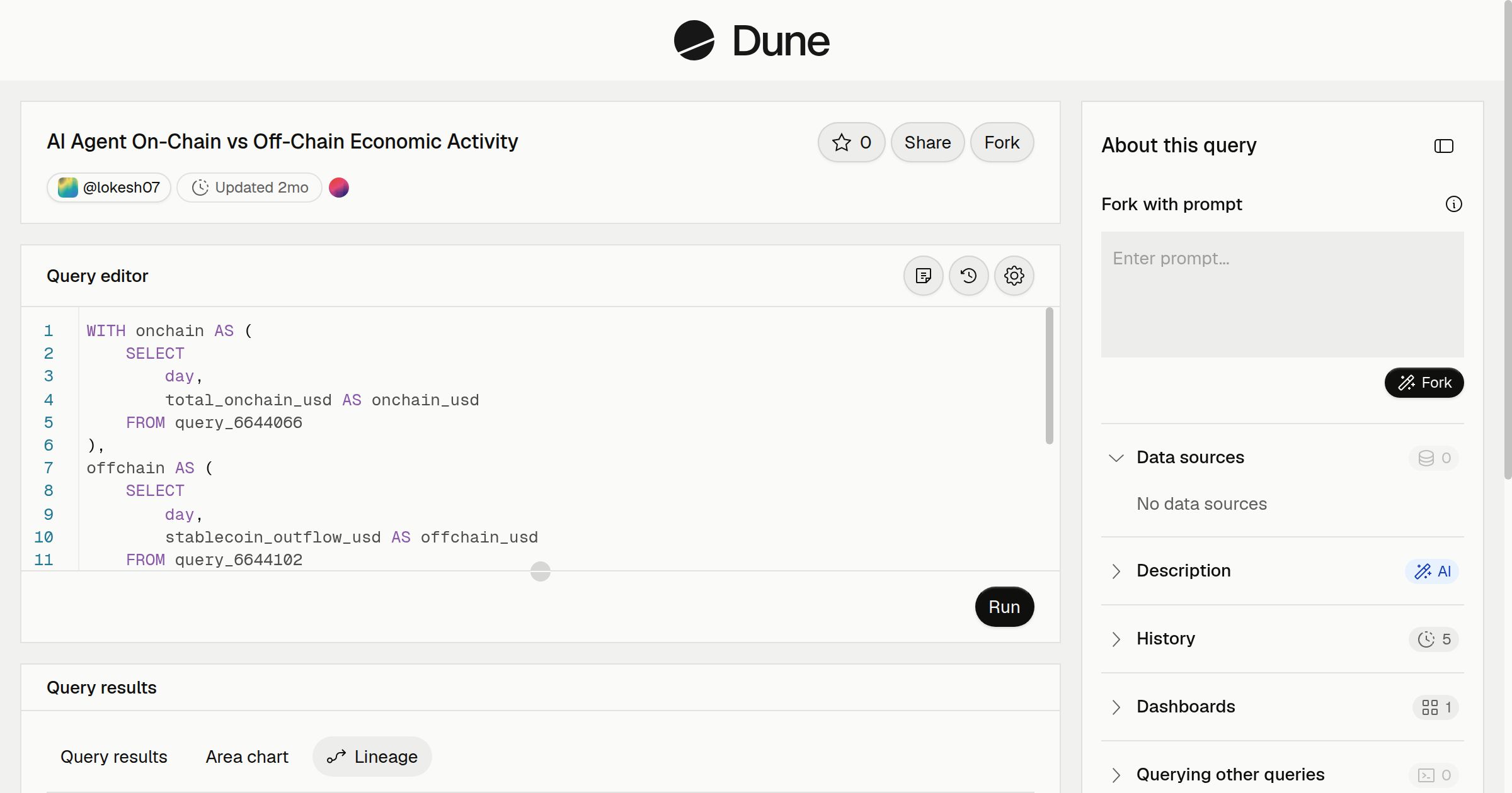 AI Agent On-Chain vs Off-Chain Economic Activity | Dune