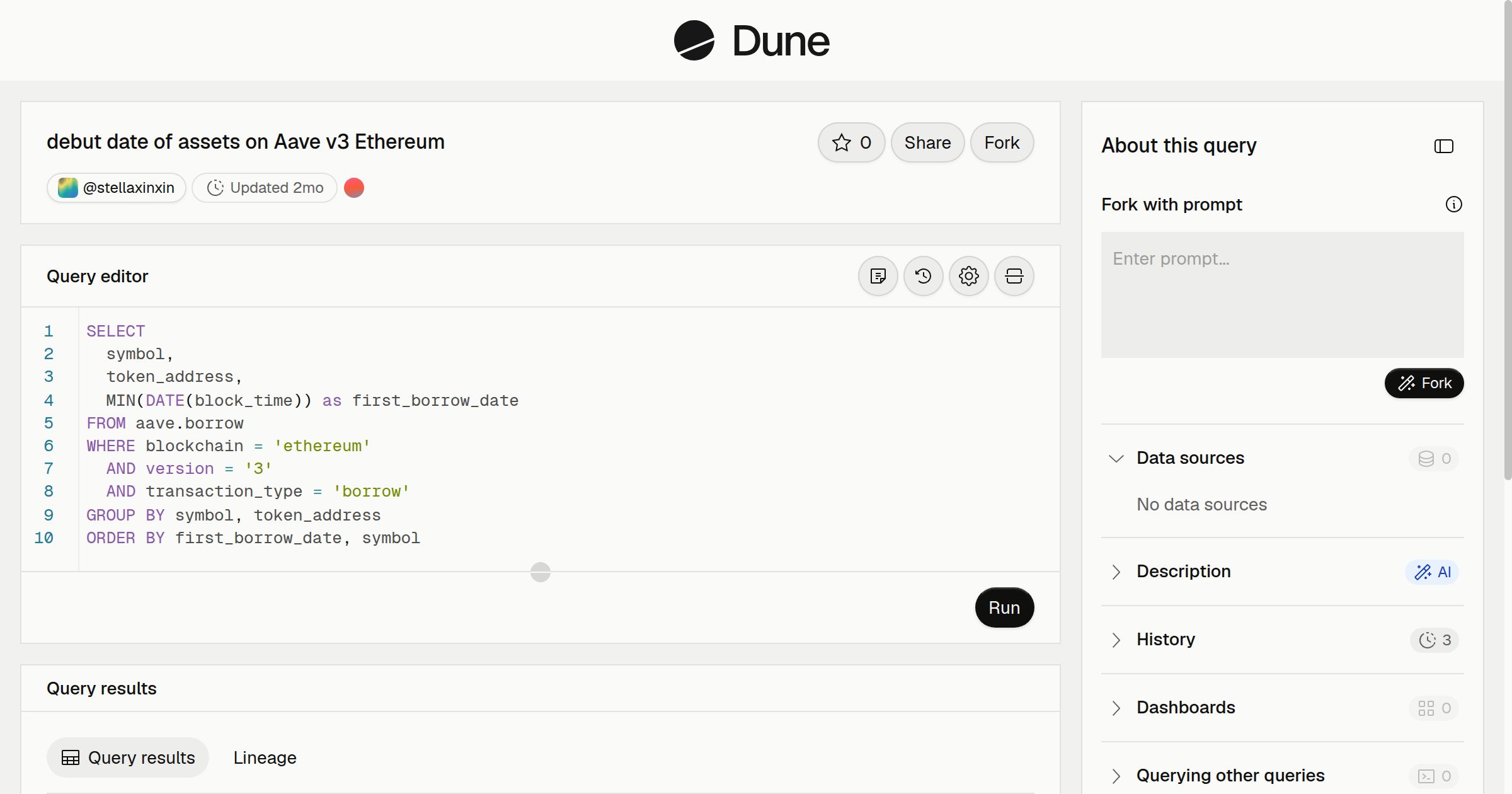 debut date of assets on Aave v3 Ethereum | Dune
