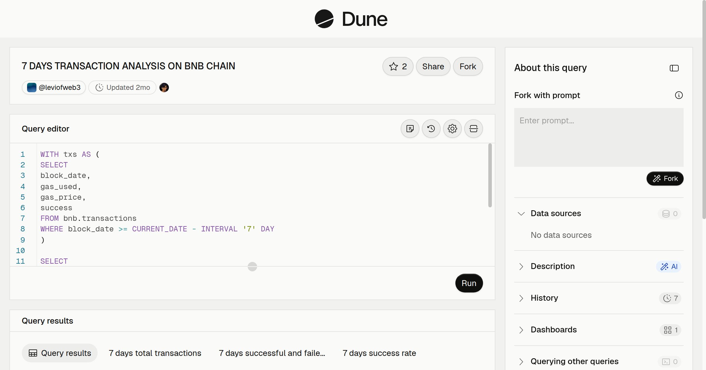 7 DAYS TRANSACTION ANALYSIS ON BNB CHAIN | Dune