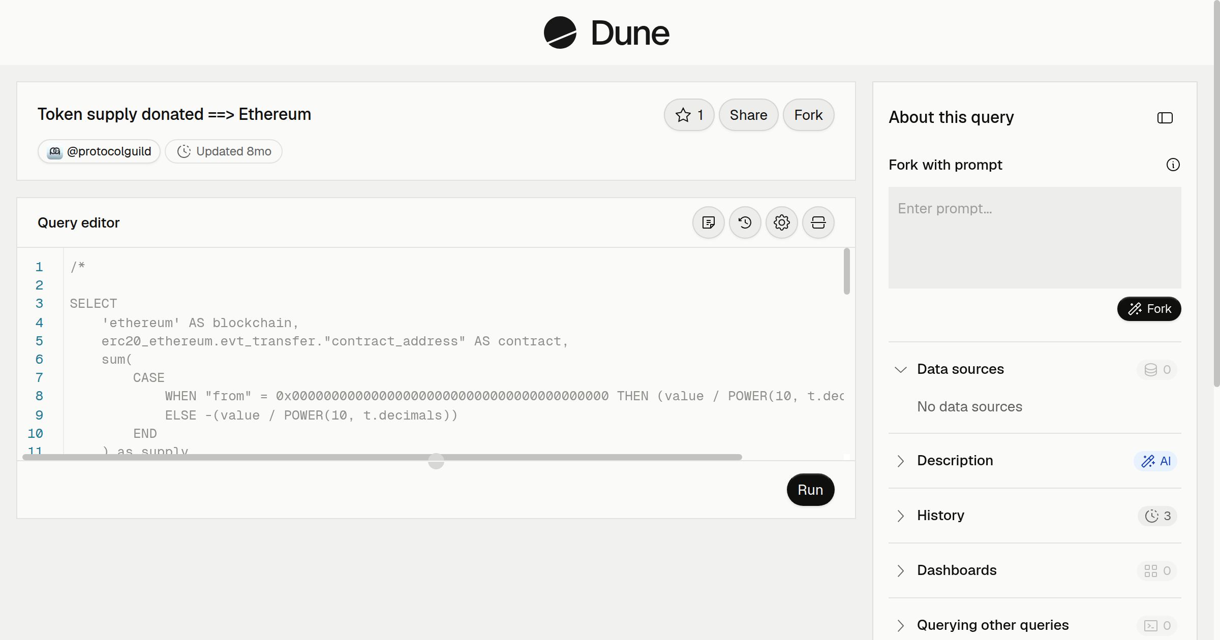 Token supply donated ==> Ethereum | Dune