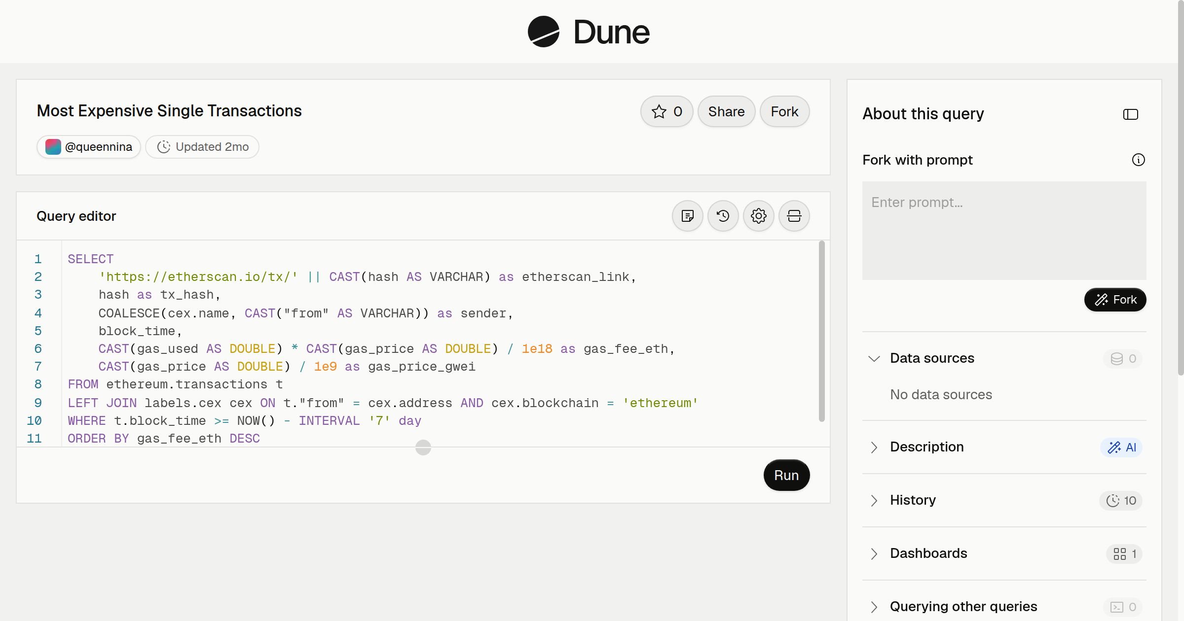 Most Expensive Single Transactions | Dune