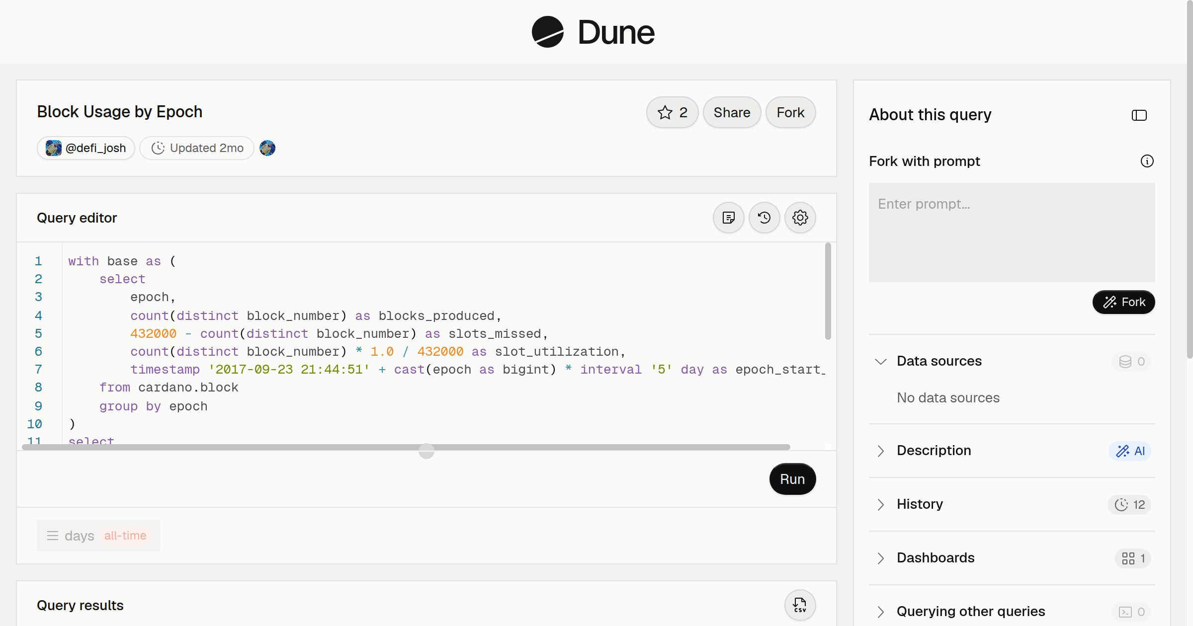 Block Usage by Epoch | Dune