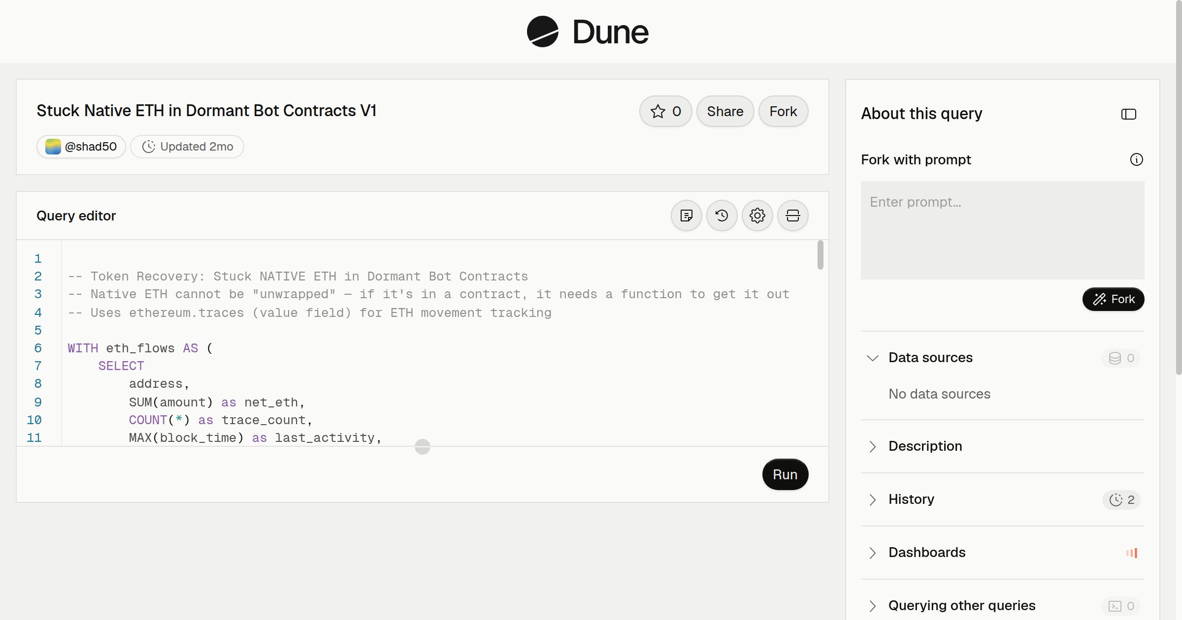 Stuck Native ETH in Dormant Bot Contracts V1 | Dune