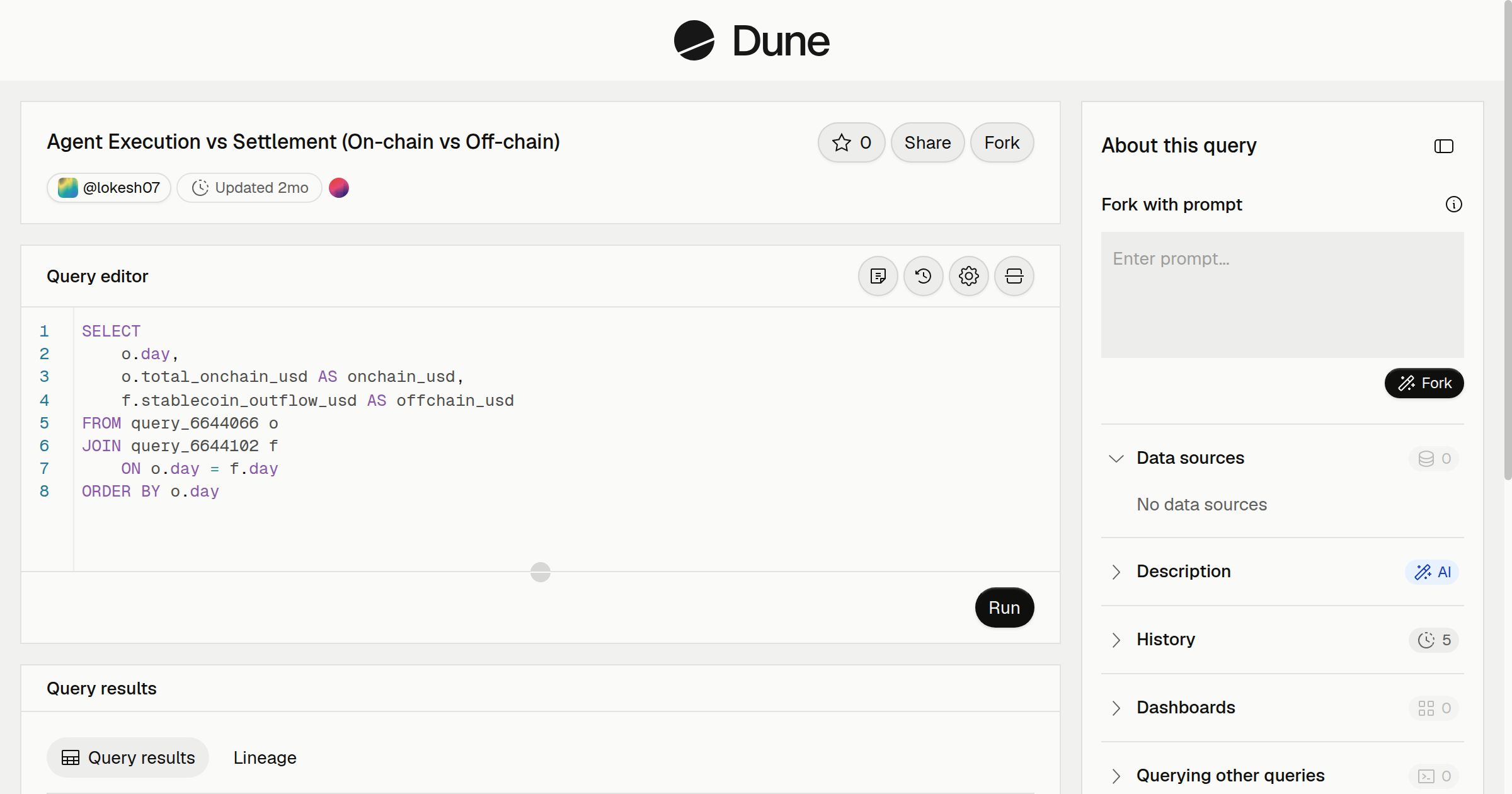 Agent Execution vs Settlement (On-chain vs Off-chain) | Dune