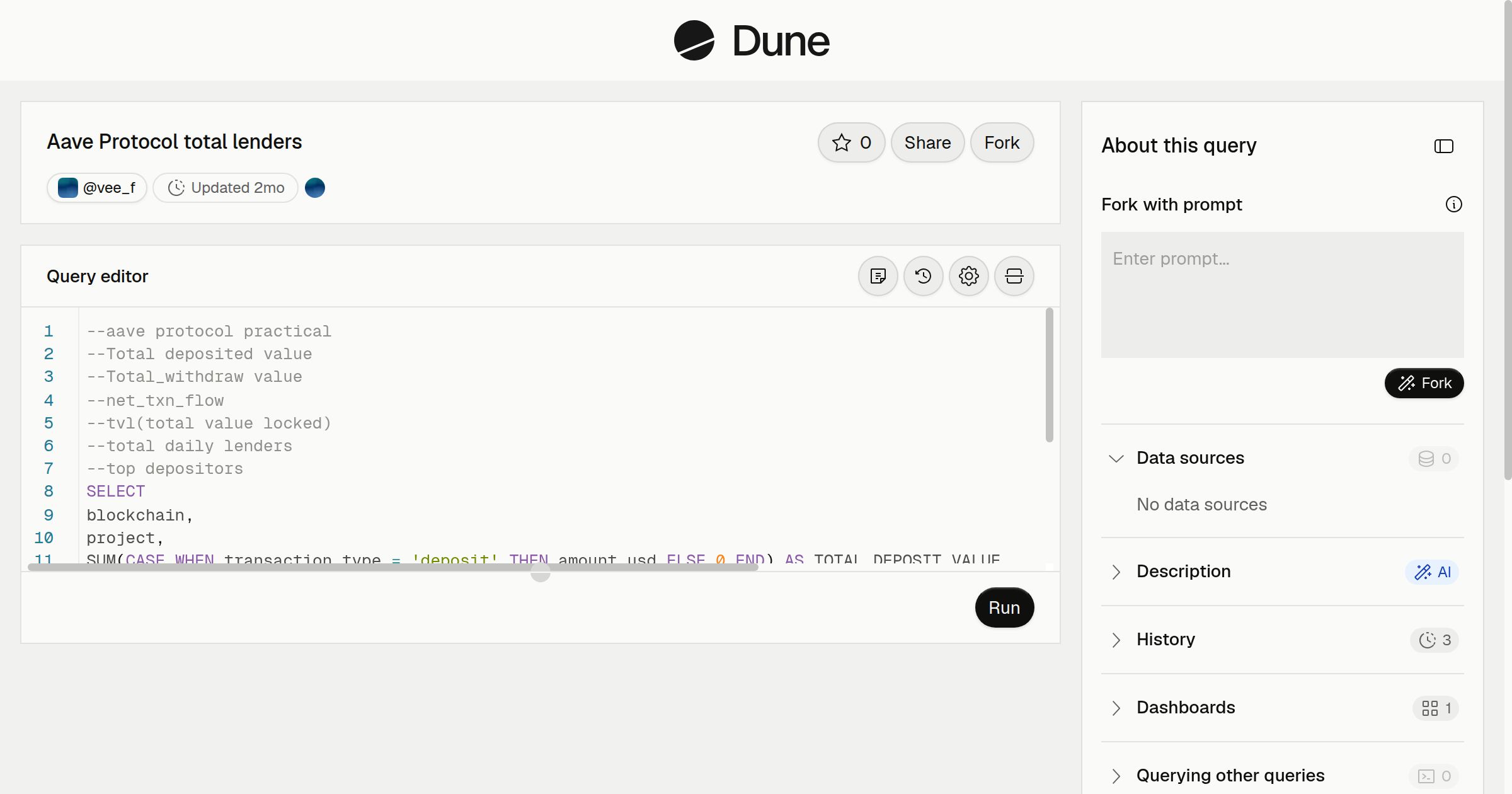 Aave Protocol total lenders | Dune
